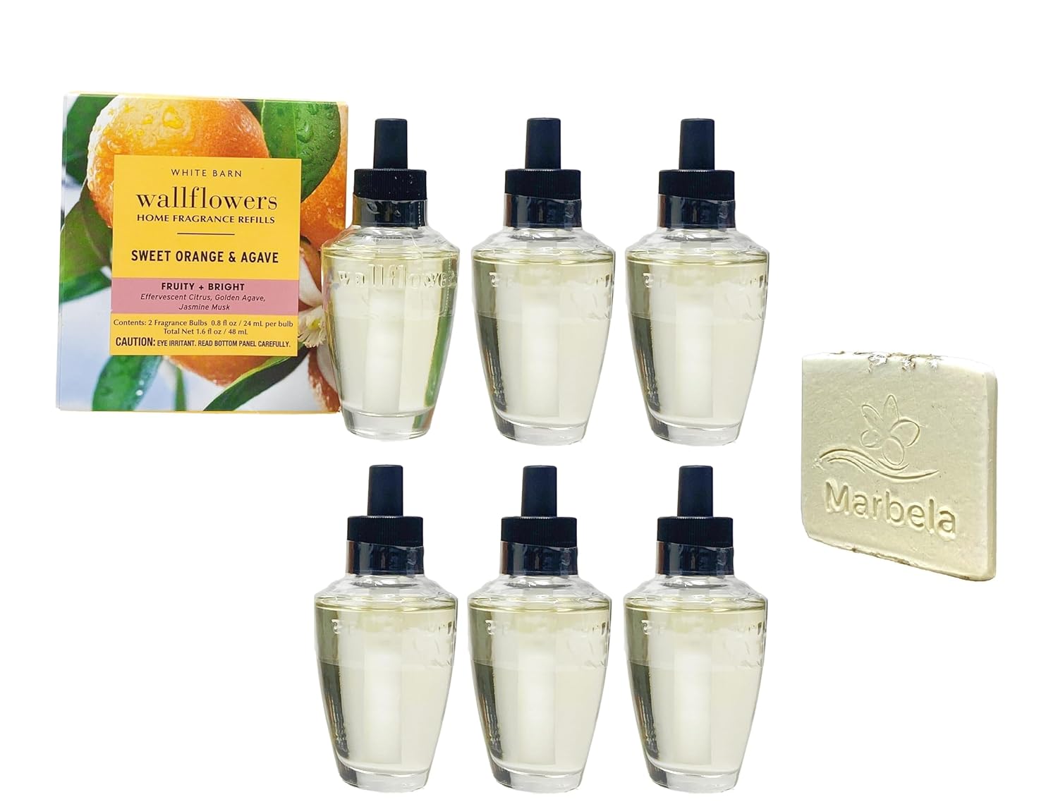 Bath & Body Sweet Orange & Agave - 6 Wallflowers Home Fragrance Refill with a Marbela Natural Oats Sample Soap.