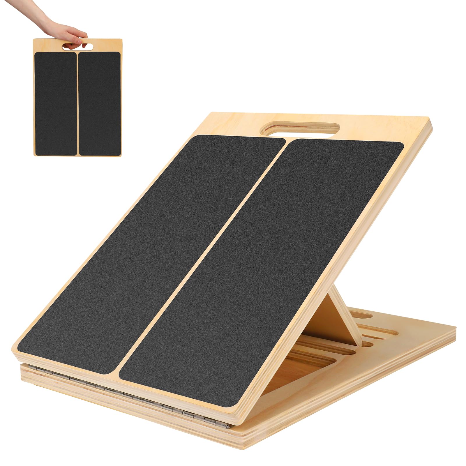 Wooden Slant Board, Professional Slant Board for Hamstring Leg Achilles Stretching, Adjustable Incline Board and Calf Stretcher, Portable Handle, Non-Slip Balance Board for Home Gym Office Outdoor Use
