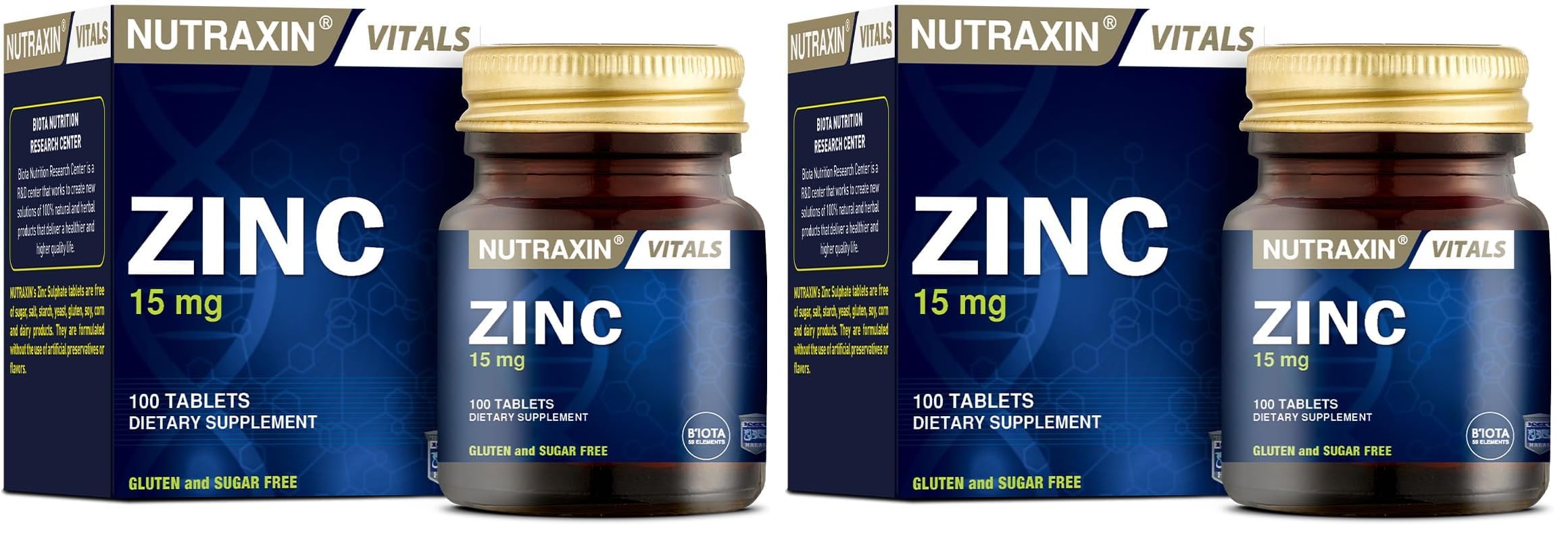 Nutraxin Vitals Zinc 15 mg 100 Tablet Takviye Edici Gıda (2 paketi)
