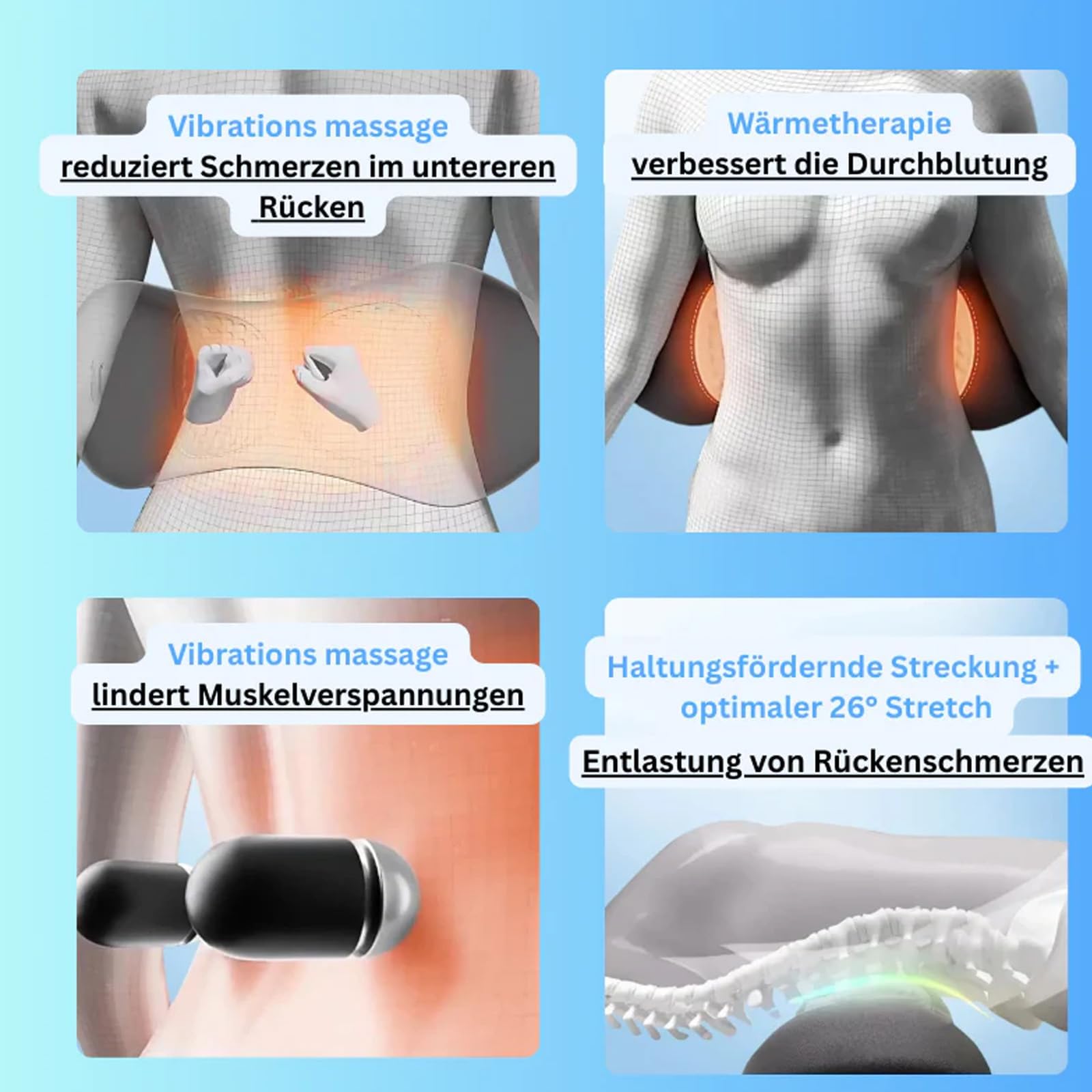 3 In 1 Massage Pad, Rückenmassagegerät Unterer Rücken Mit Wärme/Vibration/Lendenwirbelstütz Um Druck Aus Dem Unteren Rücken Zu Nehmen Und Verspannte Muskeln Zu Lockern (B)
