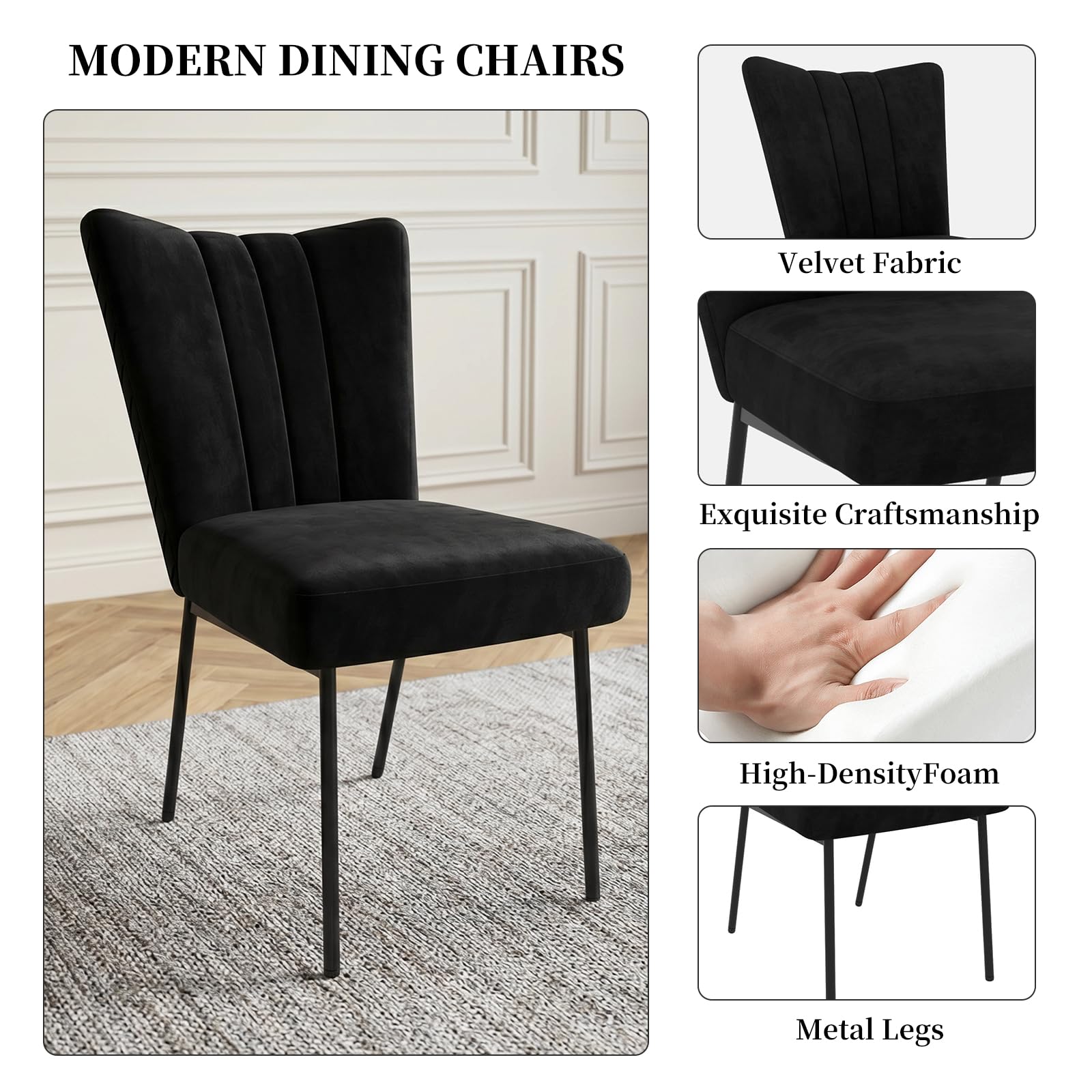 JIEXI Ausziehbares Esstisch-Set mit 6 Stühlen, platzsparender MDF-Tisch und stabilem Metallgestell, ideal für Esszimmer, Küchen und Wohnungen – Tisch in Eiche + Stühle mit schwarzem Samtbezug