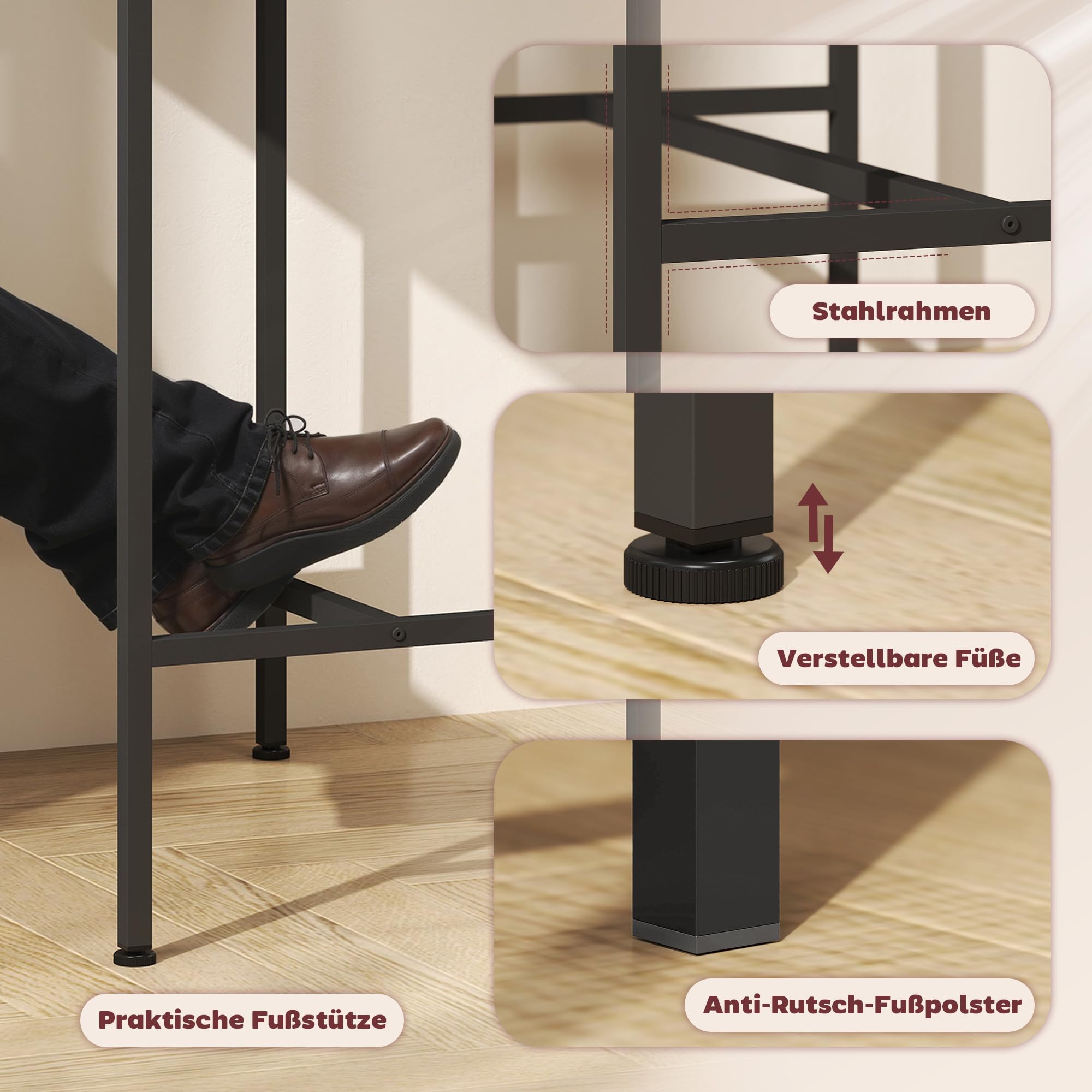 HOMCOM Bartisch Set Bartisch mit Barhocker-Set Esstisch mit 2 Stühlen mit Rutschfestem Fußpolster Küchentisch für Esszimmer, Küche, Grau