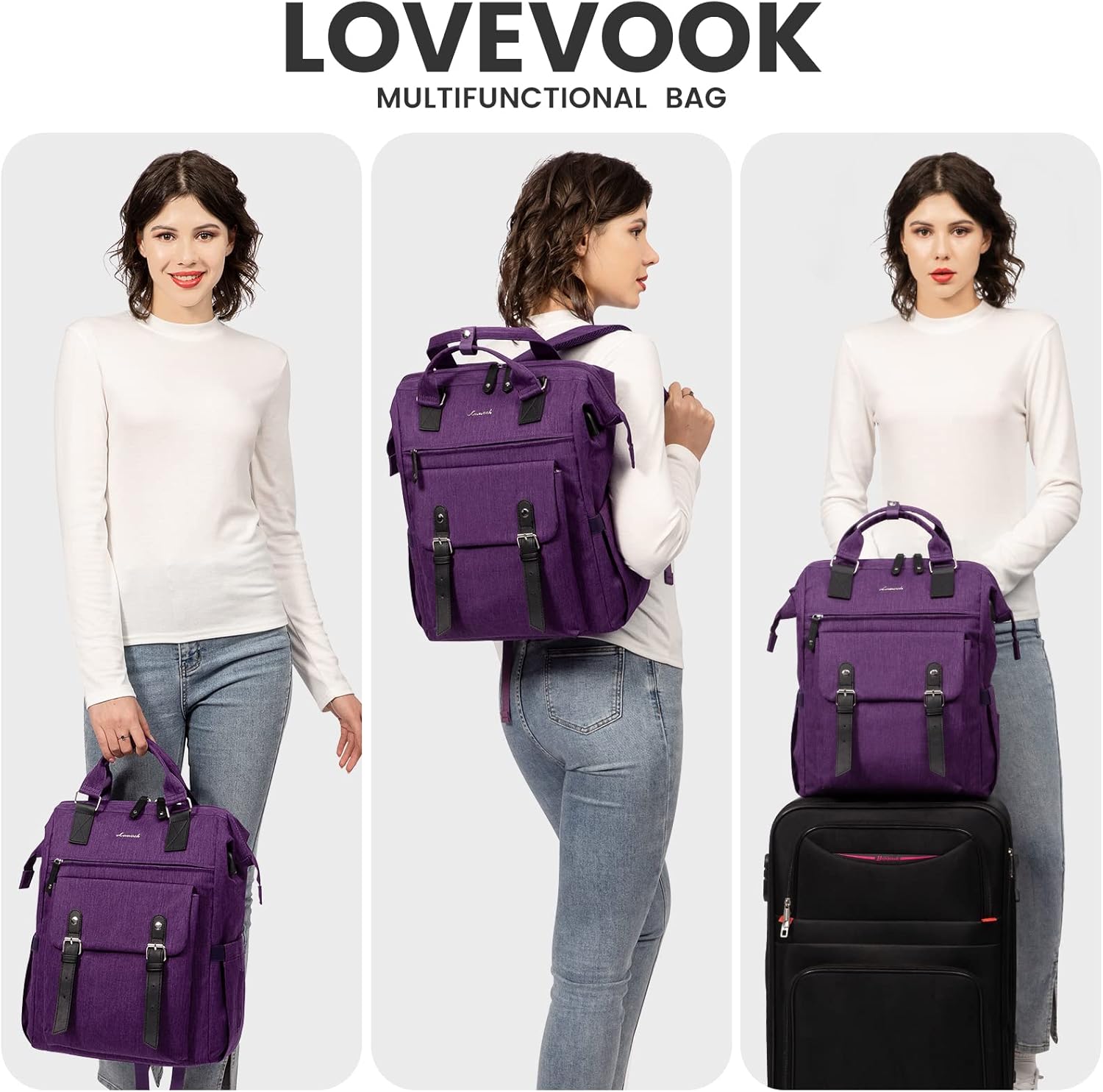 LOVEVOOK Laptop Backpack for Women Teacher Doctor Nurse Bags Work Backpack Purse Business Computer Bag, College Daypack, Anti-theft Travel Backpack with USB Charging Port, Dark Purple - Image 2