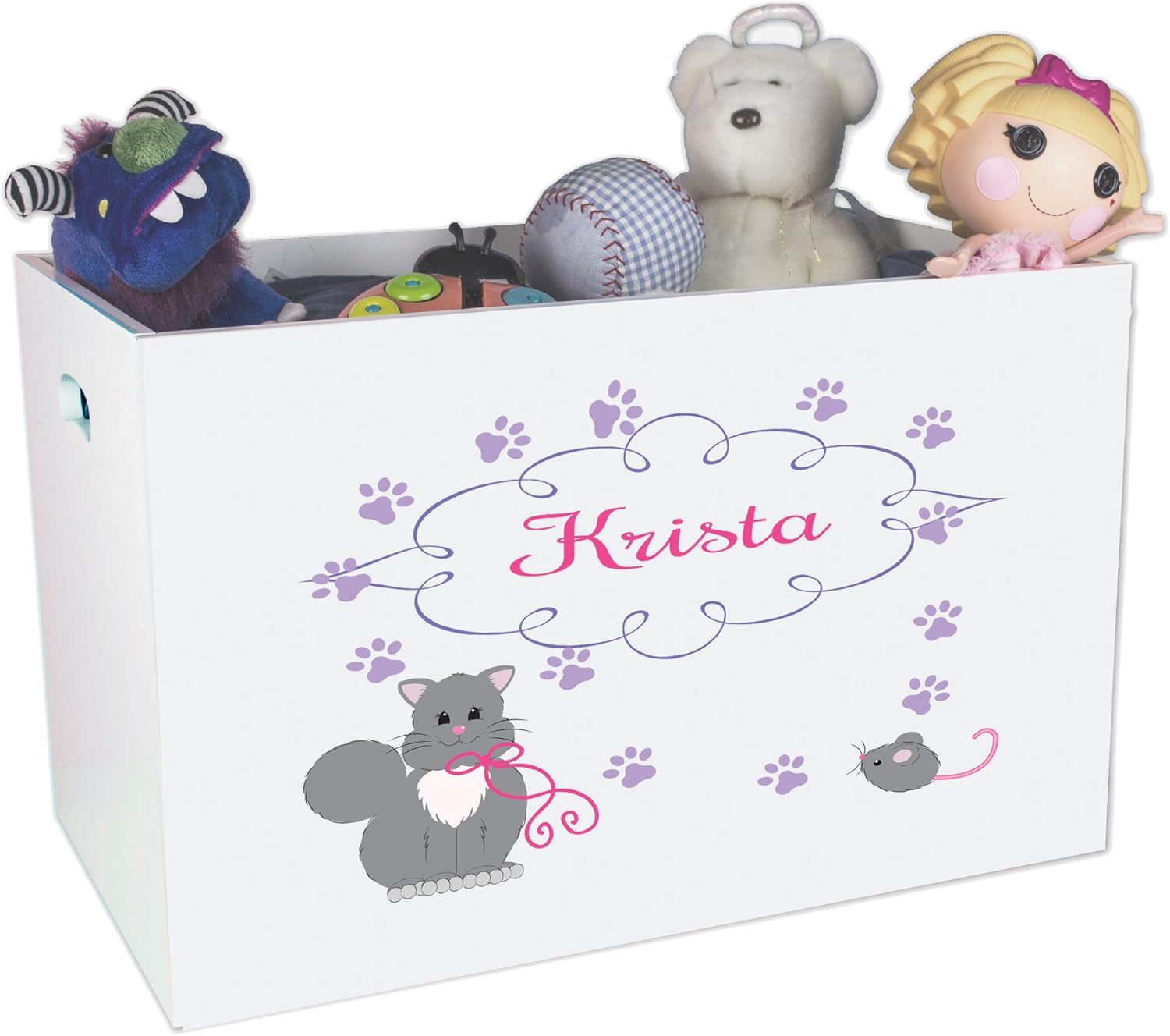 My Bambino Personalized Toy Box & Storage Chest | Cat Childrens Nursery White Open Toy Box | Custom Name Kids Organizer | Christmas & Birthday Gift