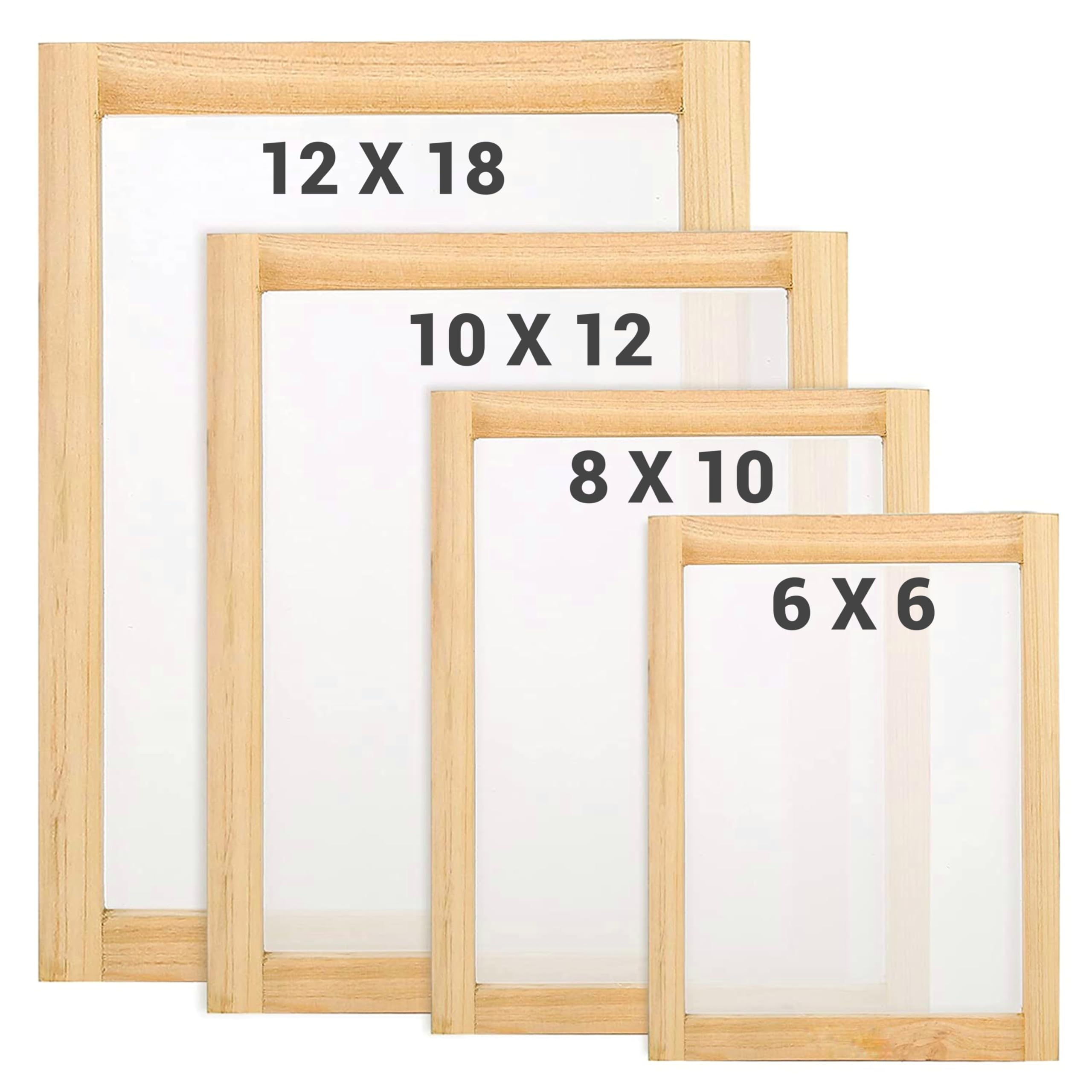 CMR Wooden Screen Printing Frame with Pre-Stretched 120 Mesh (4 Pcs) 12X18, 10X12, 8X10, 6X6 inchs Combo set