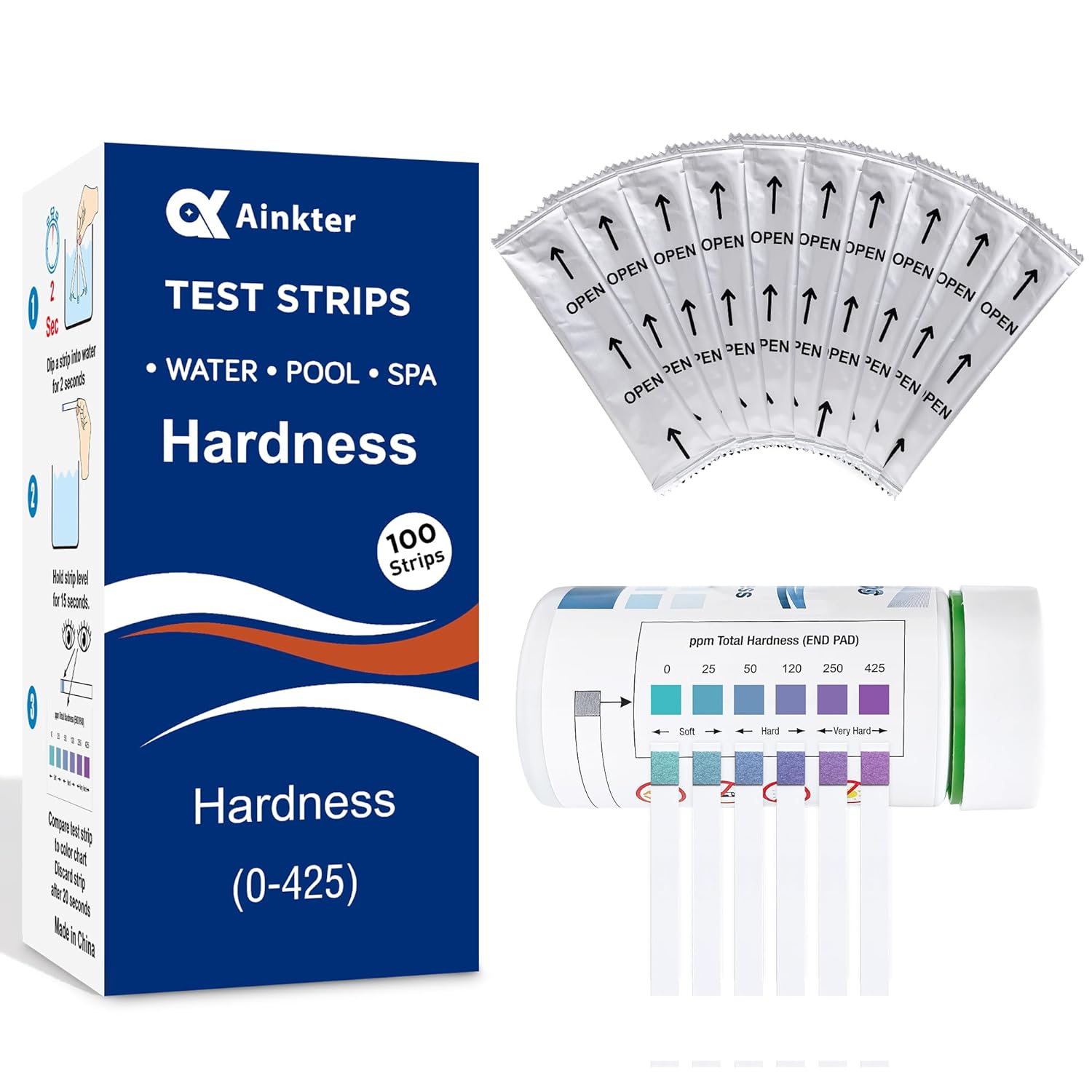 Water Hardness Test Kits - Hard Water Test Kits for Drinking Water Well Hot Tub Spa Swimming Pool Dishwasher Water Softener - Quick & Accurate Water Hardness Test Strips for Calcium, Magnesium product image