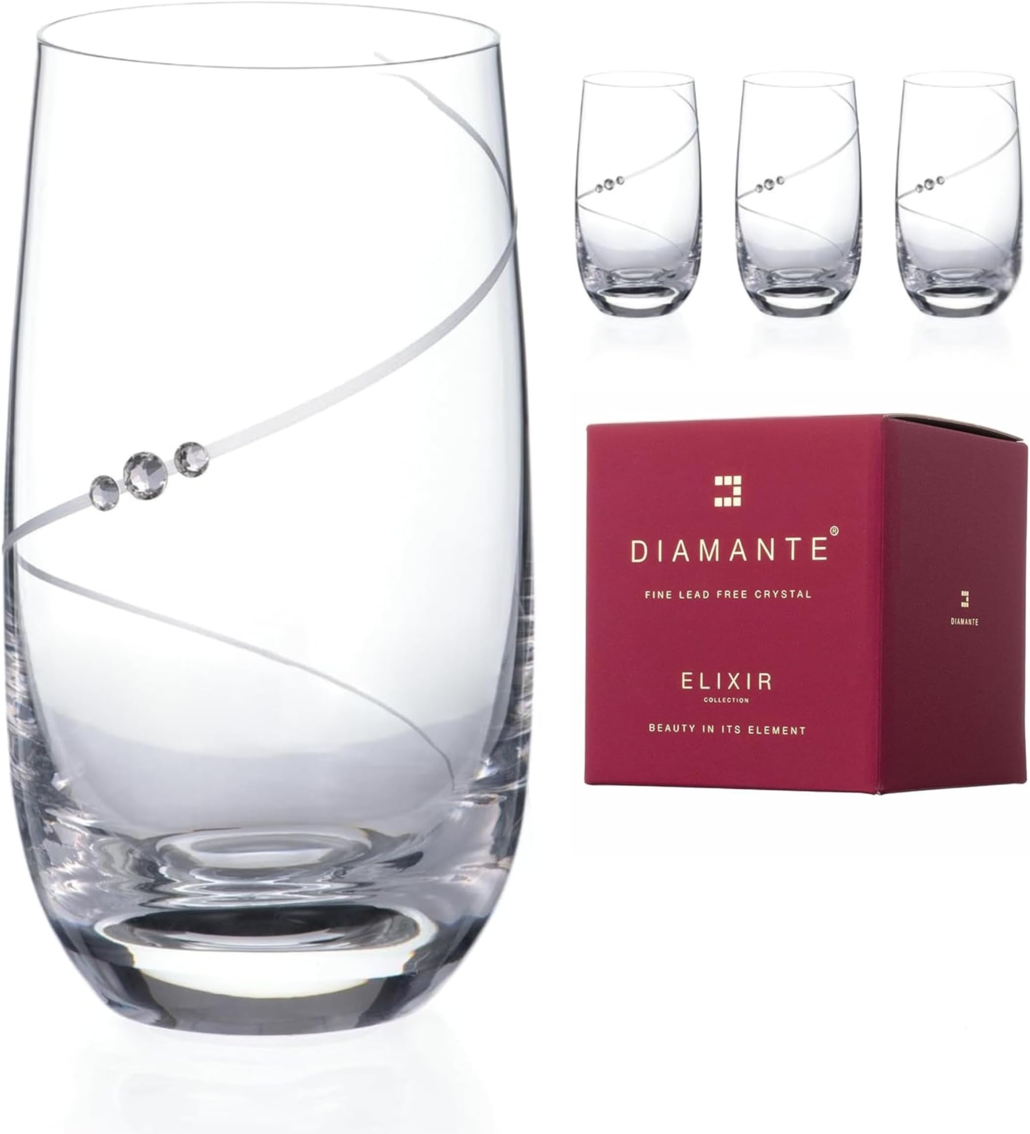 Swarovski Crystals Silhouette Premium Crystal Hand Cut Hi Ball Long Drink Cocktail or Gin Glasses - Set of 4 in Gift Box (1000.814)