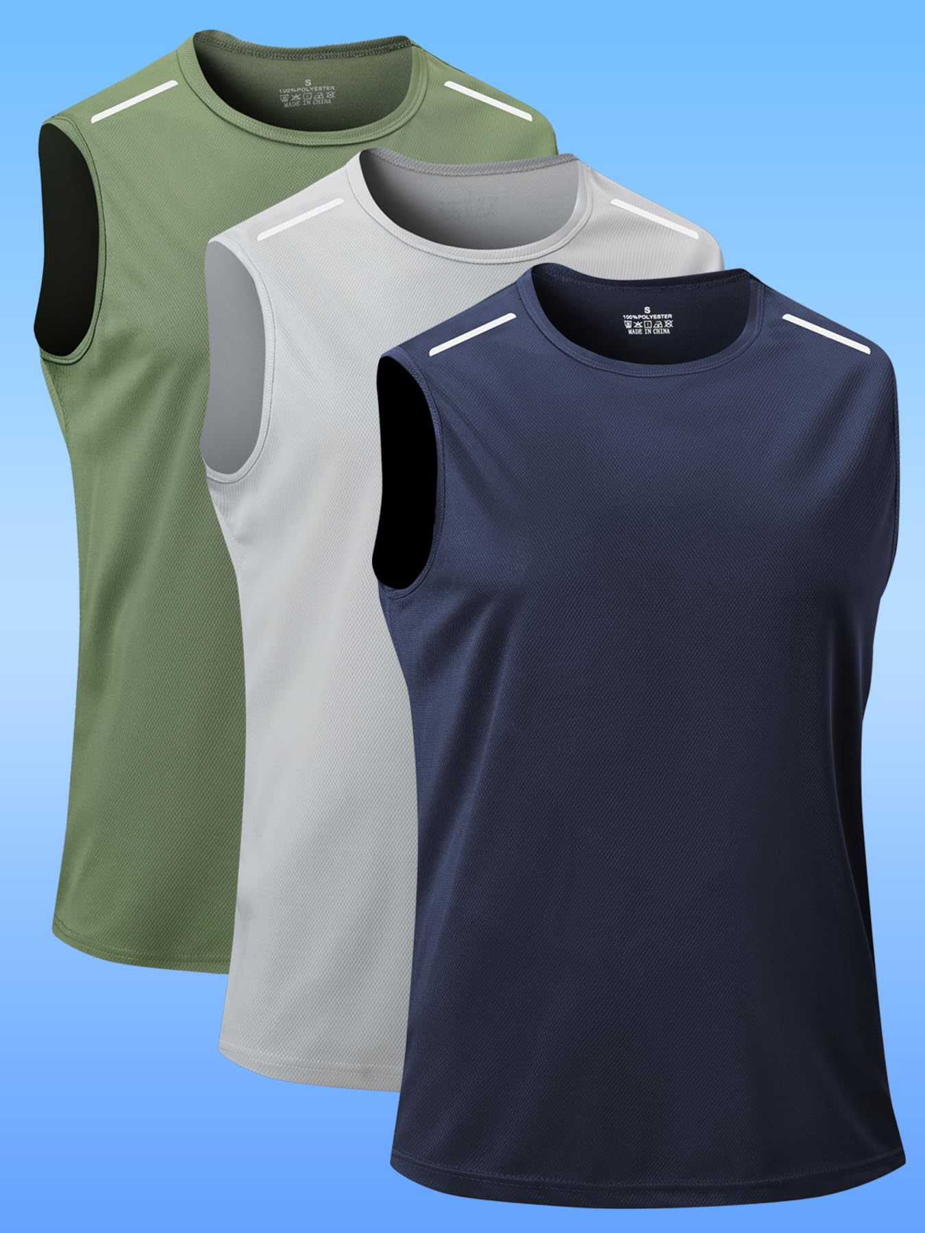 Paquete de 3 camisetas sin mangas para hombre, camisetas deportivas ligeras para viajes, deportes y uso casual — view 8