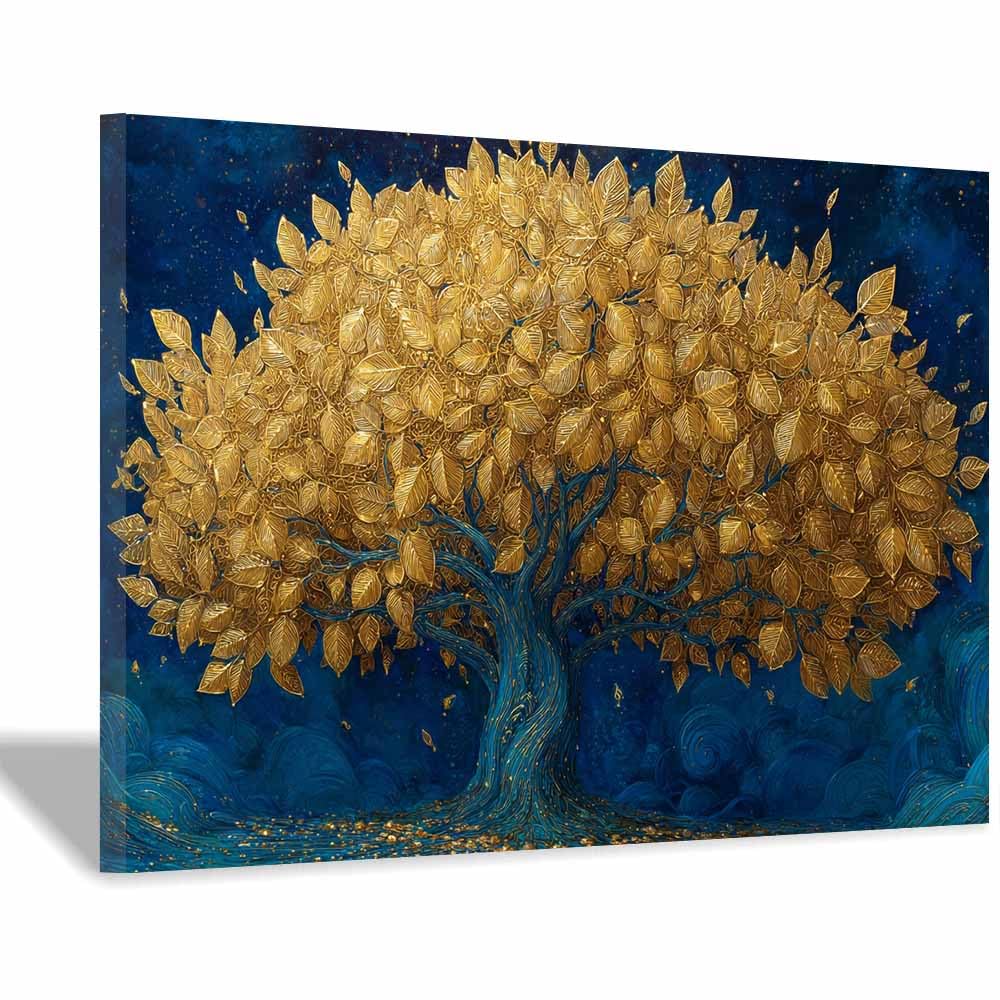 ZAMAEIU Tree of life wall decor Golden trees abound On Canvas Prints Poster Pictures for Living Room Bedroom Home Office Wall Decoration(golden)-20x30cm Framed
