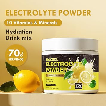 Sugar Free Electrolyte Powder - Lemon Flavor 70 Servings Refreshing Hydration Mix with Potassium, Sodium & Magnesium Fast-Absorbing Hydration Supplement, Gluten-Free, Ideal for Athletes
