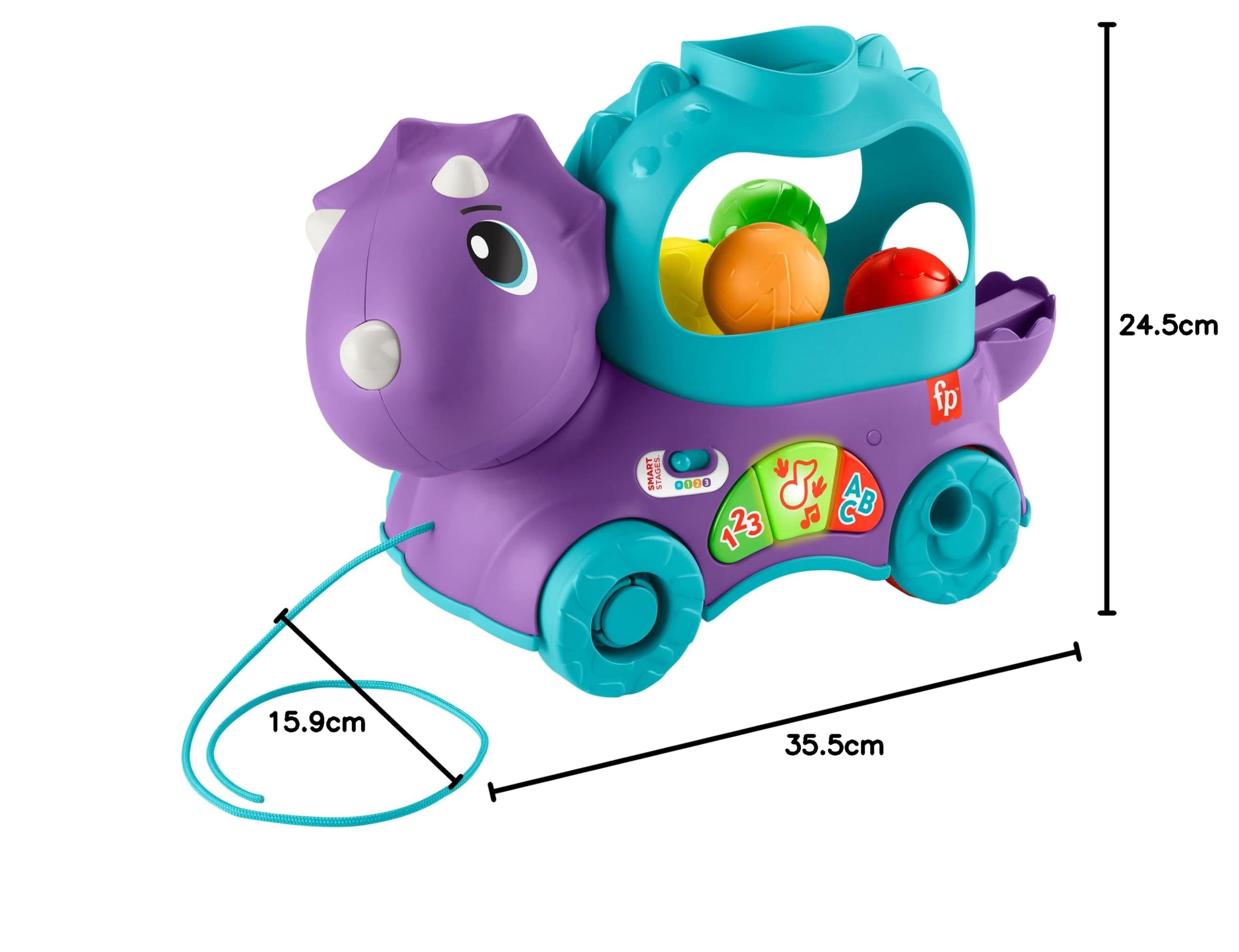 Fisher-Price Jouet D’Éveil Tricératops Lance-Balles Avec Effets Sonores Et Lumineux, 3 Niveaux D’Apprentissage Éveil Progressif, Version Française, Jouet Enfant, Dès 12 Mois, HNR56