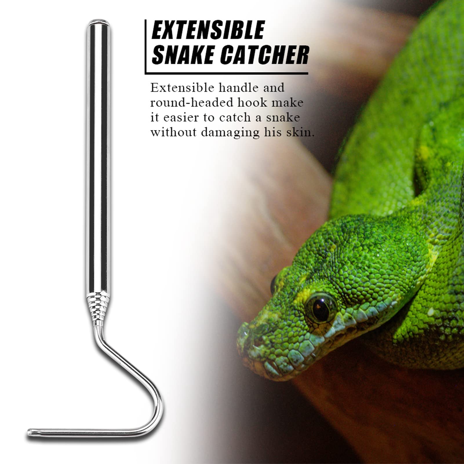 Dauerhaft Pince à Serpent, Crochet de Serpent télescopique Extensible en Acier Inoxydable Portable, Outil de Capture de Serpent pour Attraper des Serpents d'autres Reptiles