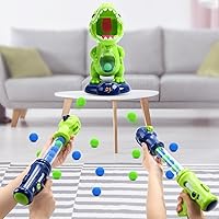 Vista 8 de EagleStone - Juguetes de dinosaurio móvil de tiro para niños, juegos electrónicos de disparo al blanco con 2 pistolas de bomba, 48 bolas, juguetes