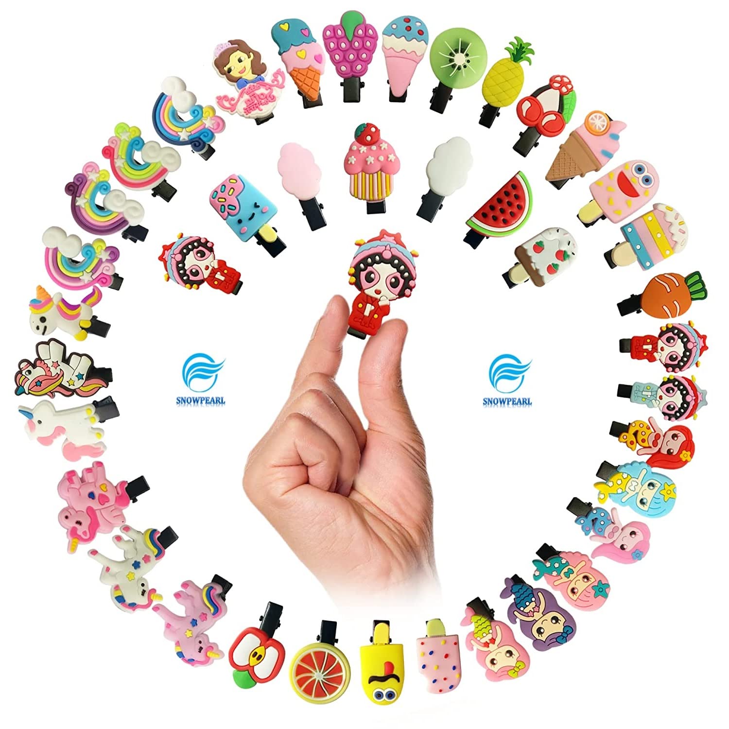 Snowpearl 32 Pieces Hair Accessories Combo - Color Bobby Hair Pins | Mini Hair Beads Claw | Cartoon Hair Clips | Printed Tic Tac Hair Clips - Multicolor for Women & Girls 4