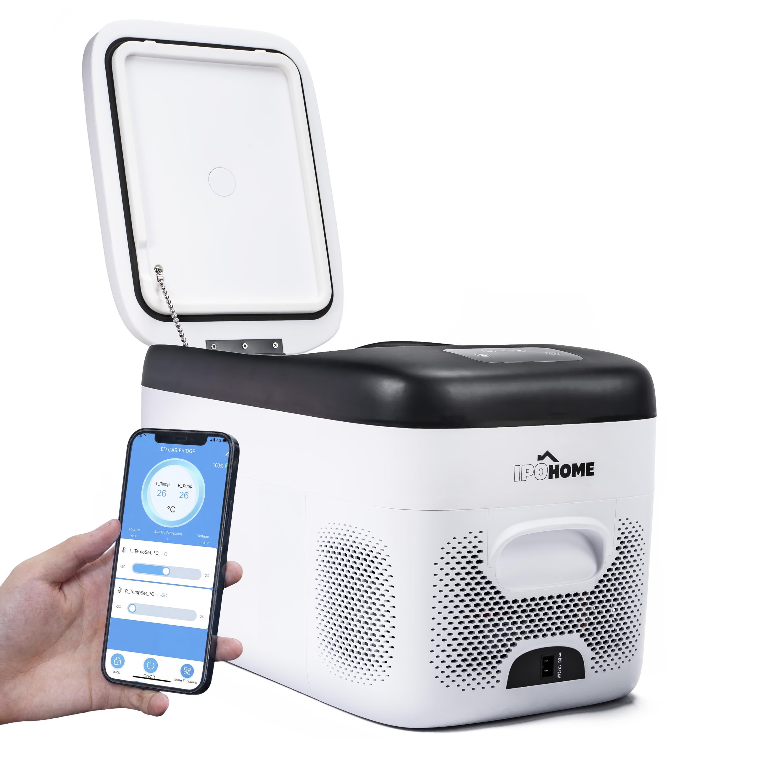 IPOTOOLS Kompressor Kühlbox EB25 – 21L Auto Kühlschrank elektrisch 12v 230v mit anpassbarer Kühlung bis -20°C und Bluetooth Steuerung ideal für Camping, Auto, Lkw, Boot, Reisemobil