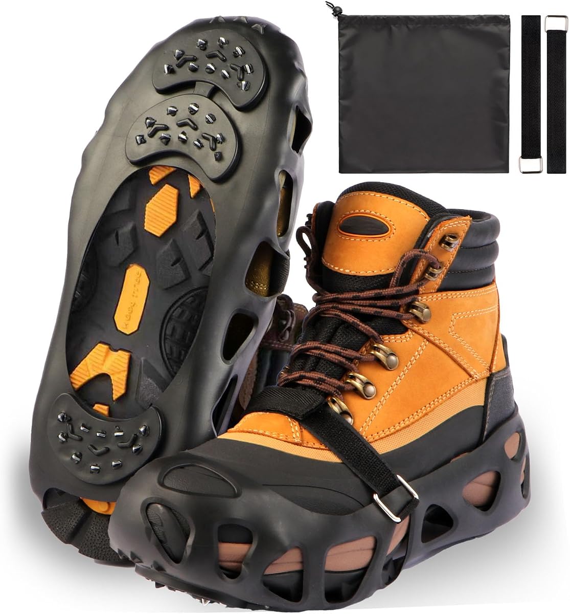 Ice Cleats for Shoes and Boots with 30 Spikes Anti Slip Snow Crampons, Shoe Spikes for Snow and Ice