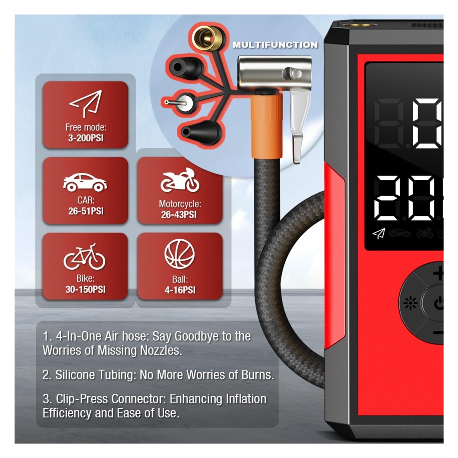 Amazon | 10000mAh 150PSI スマートエアポンプポータブル車自動