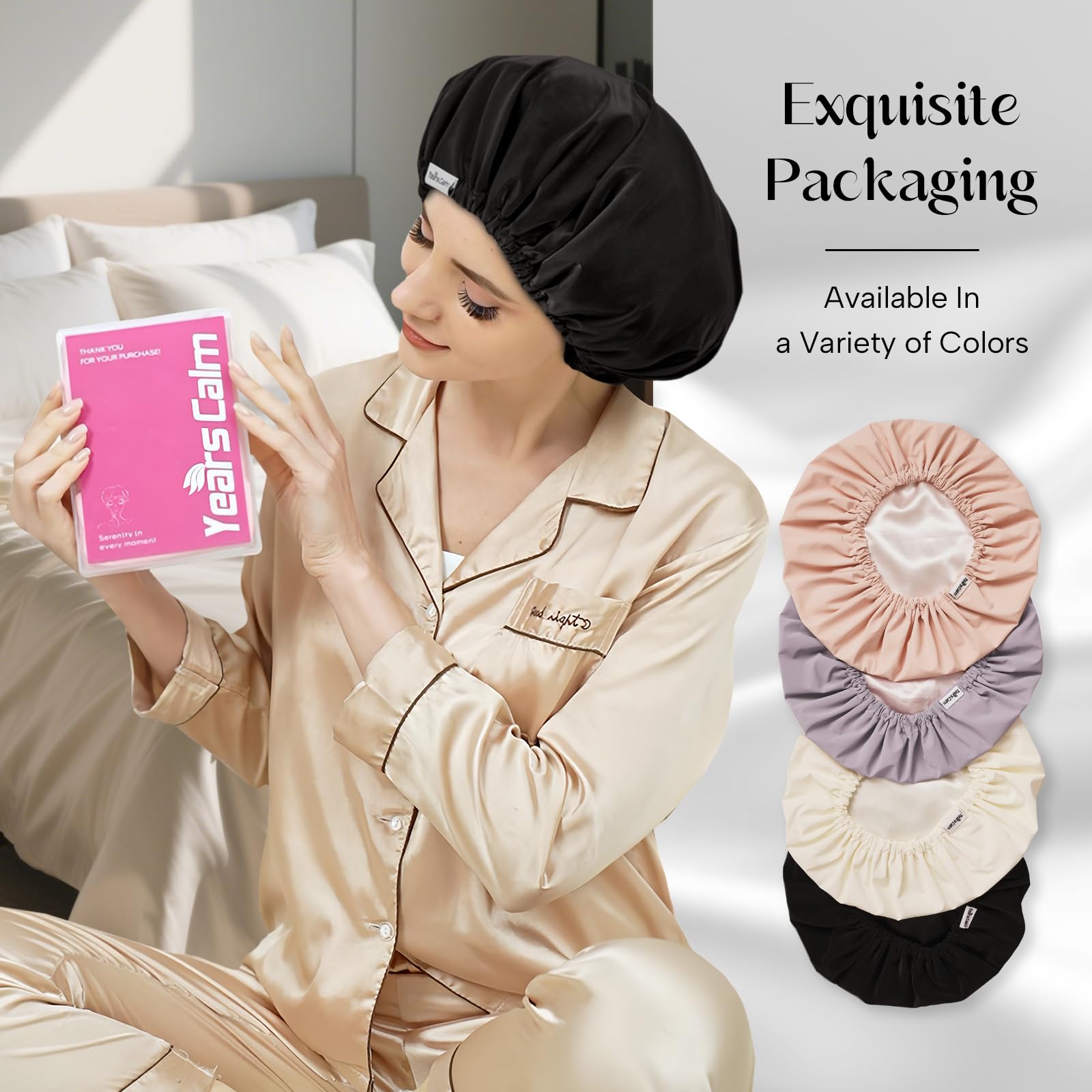 Years calm Bonnet de douche réutilisable, imperméable, double couche pour femme, avec bande élastique, idéal pour la douche, le spa, les voyages et le nettoyage (noir, taille unique)