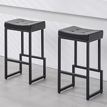 FIRAVOE Bar Stools Set of 2, 28" Counter Height Bar Stools, Faux Leather Barstools for Kitchen Island, Backless Saddle Stools with Metal Legs Black, 2PCS 28" Bar Stools