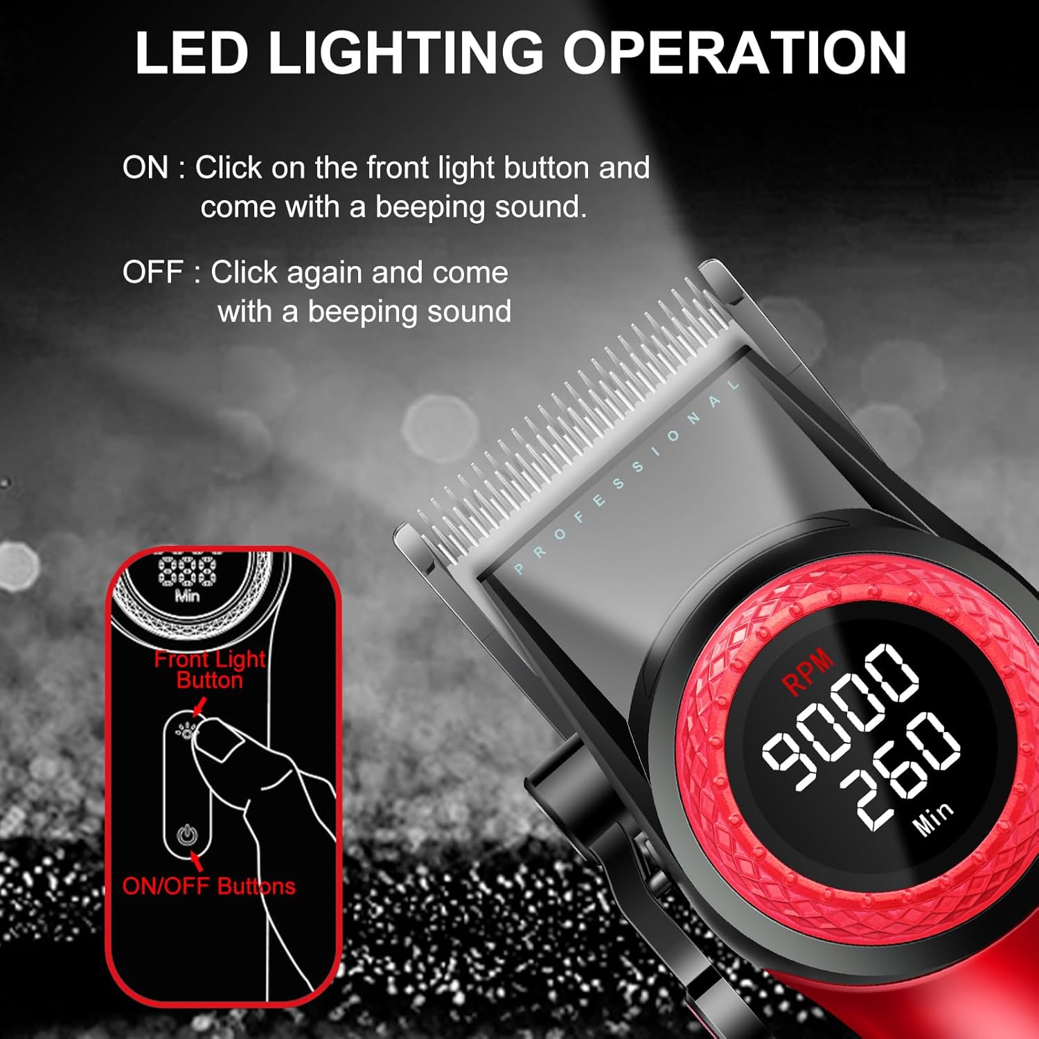 VGR 001 & 977 Professional Hair Clippers for Men, Cordless Barber Clippers and Zero Gap Trimmers Set, DLC Coating Blade Hair Cutting Kit with LED Display, USB Rechargeable Barber Set(Red) - Image 5