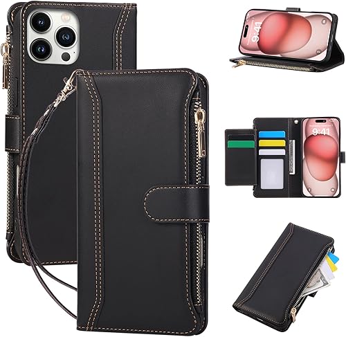 KYFSJPT Compatible with iPhone 15 Pro Max Wallet Phone Case-PU Leather Magnetic 