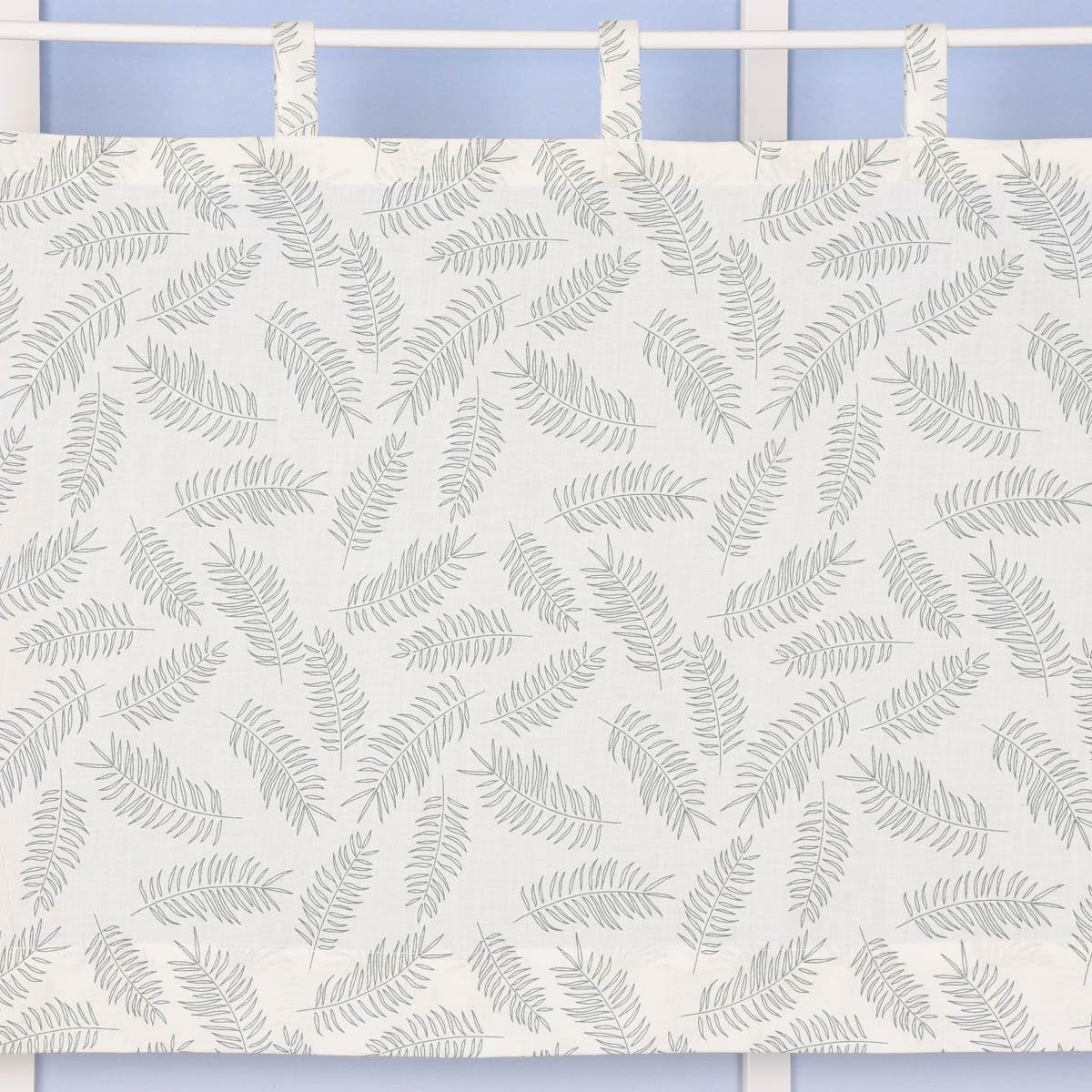 SCHÖNER LEBEN. Rideau brise-bise bio en coton bio avec impression de feuilles blanc laine/vert 150 x 50 cm