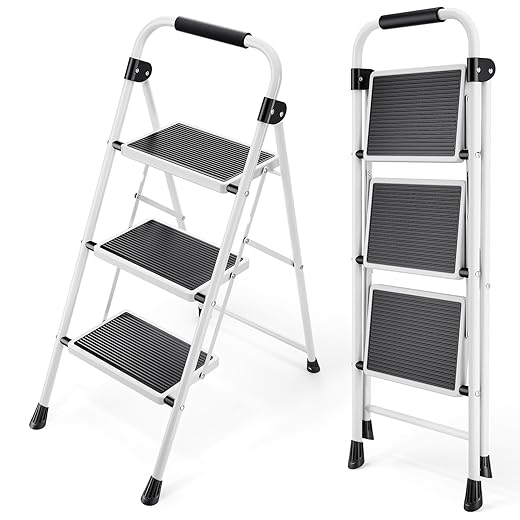 KINGRACK Stepladder 3 Steps with Handrail – 150 kg