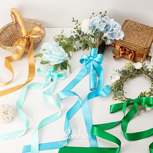 Miniatura 67 de Ribbli - Cinta de satén roja de doble cara, 1 pulgada x 25 yardas, uso para ramo de lazos, envoltura de regalo de Navidad, arreglo floral Rojo