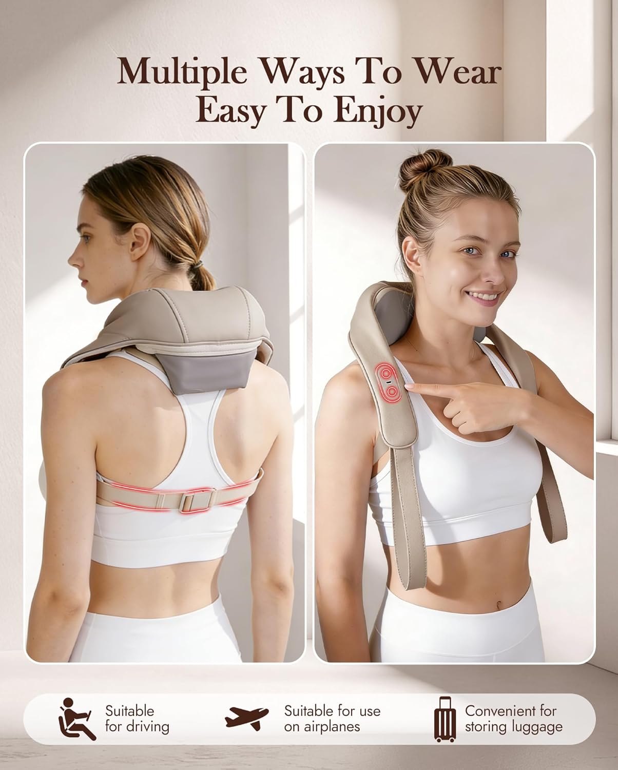 Neck Massager with Heat Cordless: Shiatsu Back Shoulder Massage Tools for Pain Relief Deep Tissue Electric 4D Kneading for Muscle Remedy Lymphatic Drainage Gifts for Men Women Mom Dad (Brown)