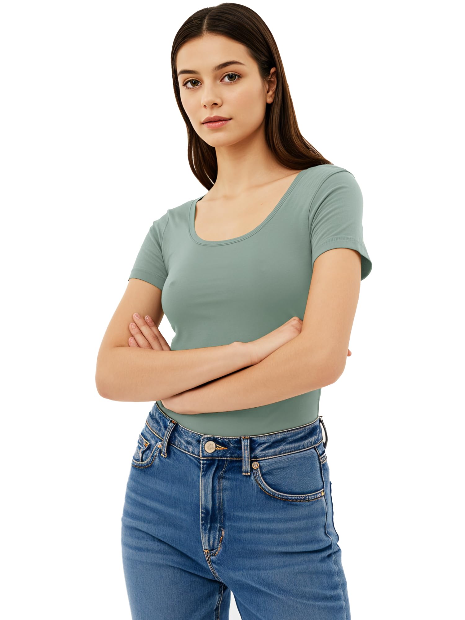 Emmalise Scoop Neck Short Sleeve Tee for Women Basic Clothing Tshirt - Junior to Plus Sizes ... - Grey - Medium