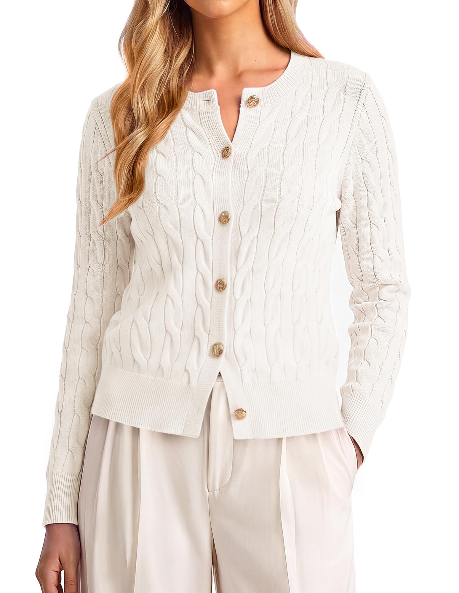 GRACE KARIN Damen Langarm Rundhalsausschnitt lässig Cardigan Basic Knöpfe Strickjacken