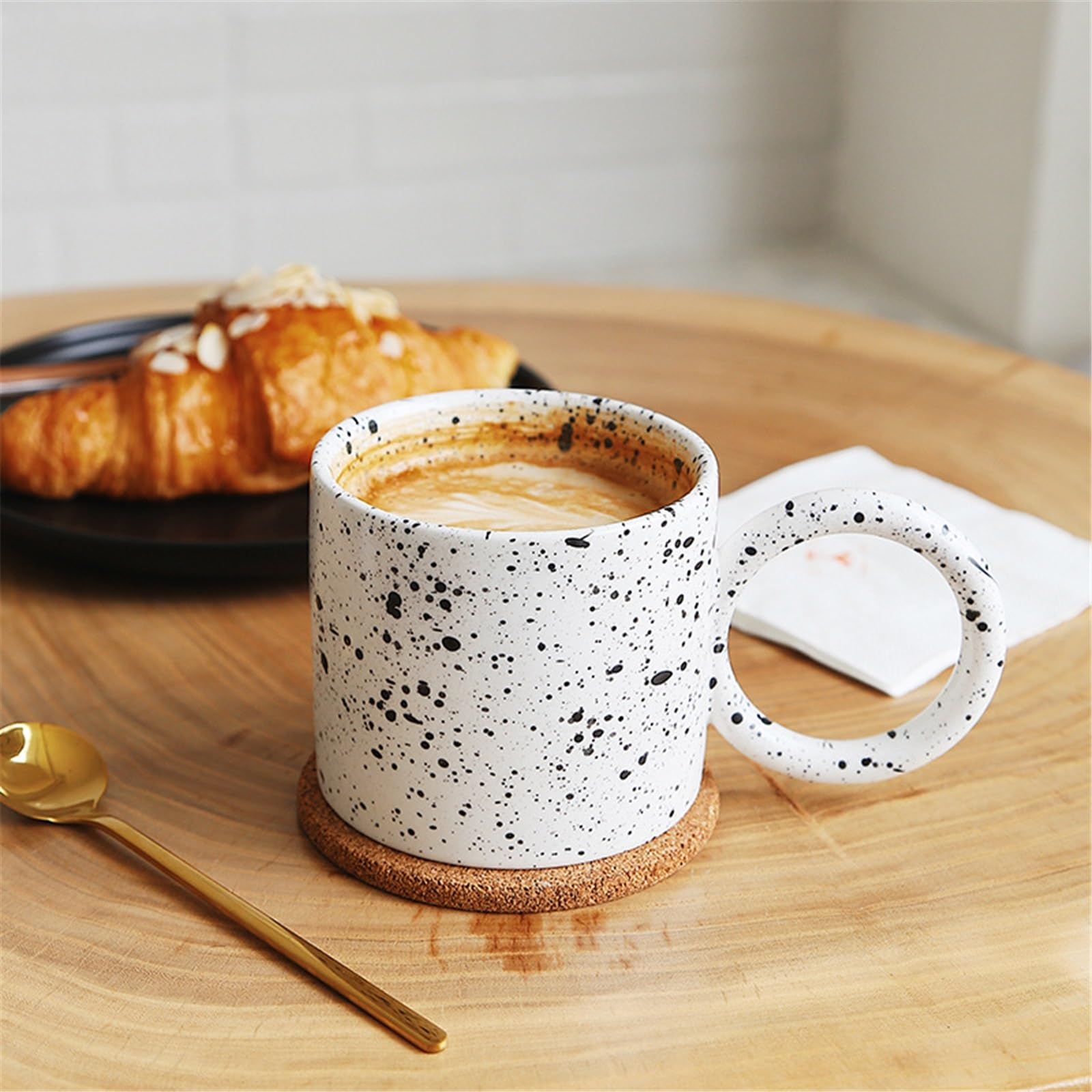 Taza de té Taza de café cerámica color sólido con asa, taza desayuno leche avena, 350 ml