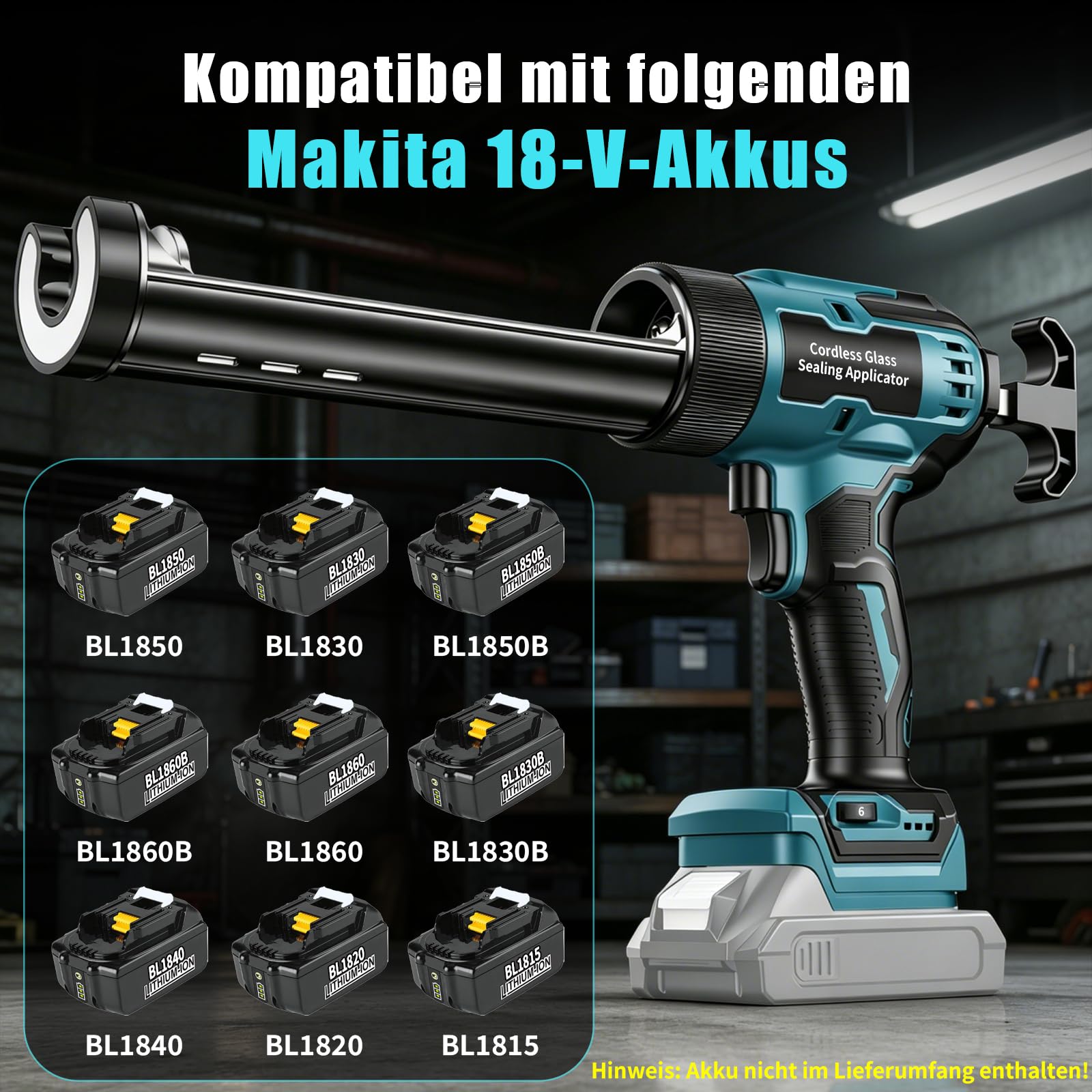 Akku Kartuschenpresse für Makita 18V Akkus- 300ml, Elektrische Kartuschenpresse mit LED-Licht und 6 Geschwindigkeiten, Ideal zum Abdichten, Verfugen und Spachteln. Ohne Akku