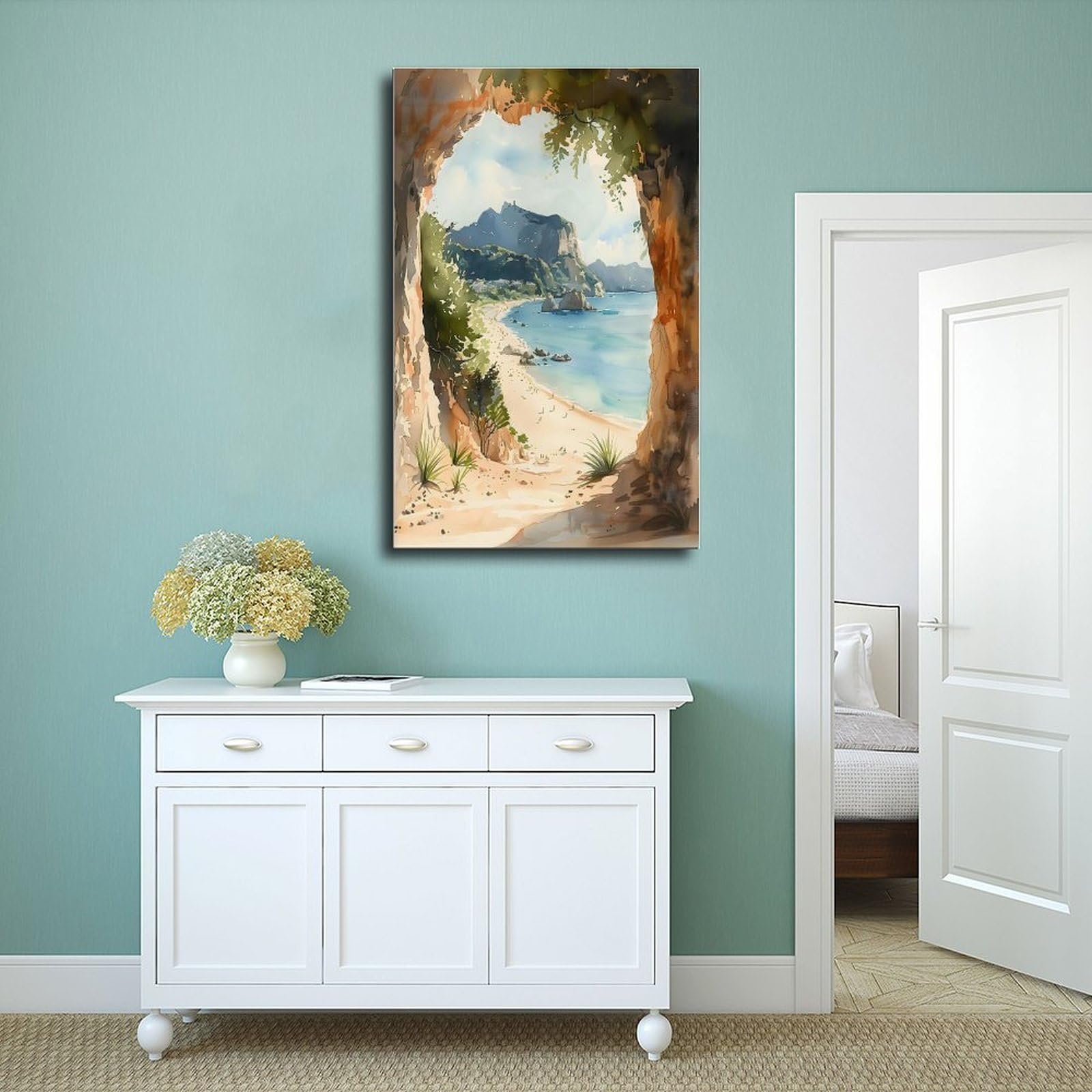 Amazon.com: ZJLAMZ Cathedral Cove Watercolor Painting Wall Art