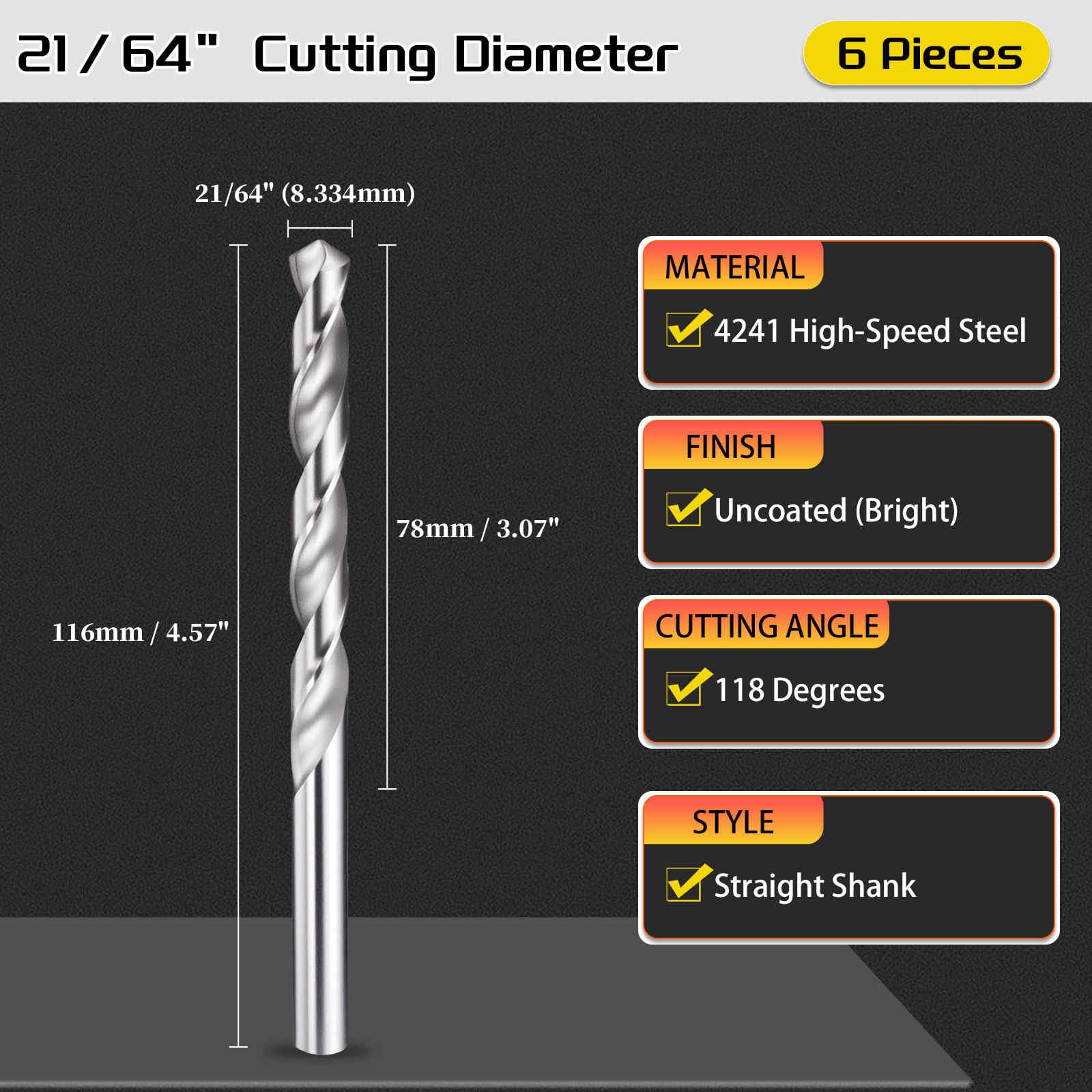 CoCud Drill Bit, 21/64" Cutting Diameter (8.334mm), 4241 HSS 118° Cutting Angle Uncoated Bright Versatile Jobber Bits - Image 2