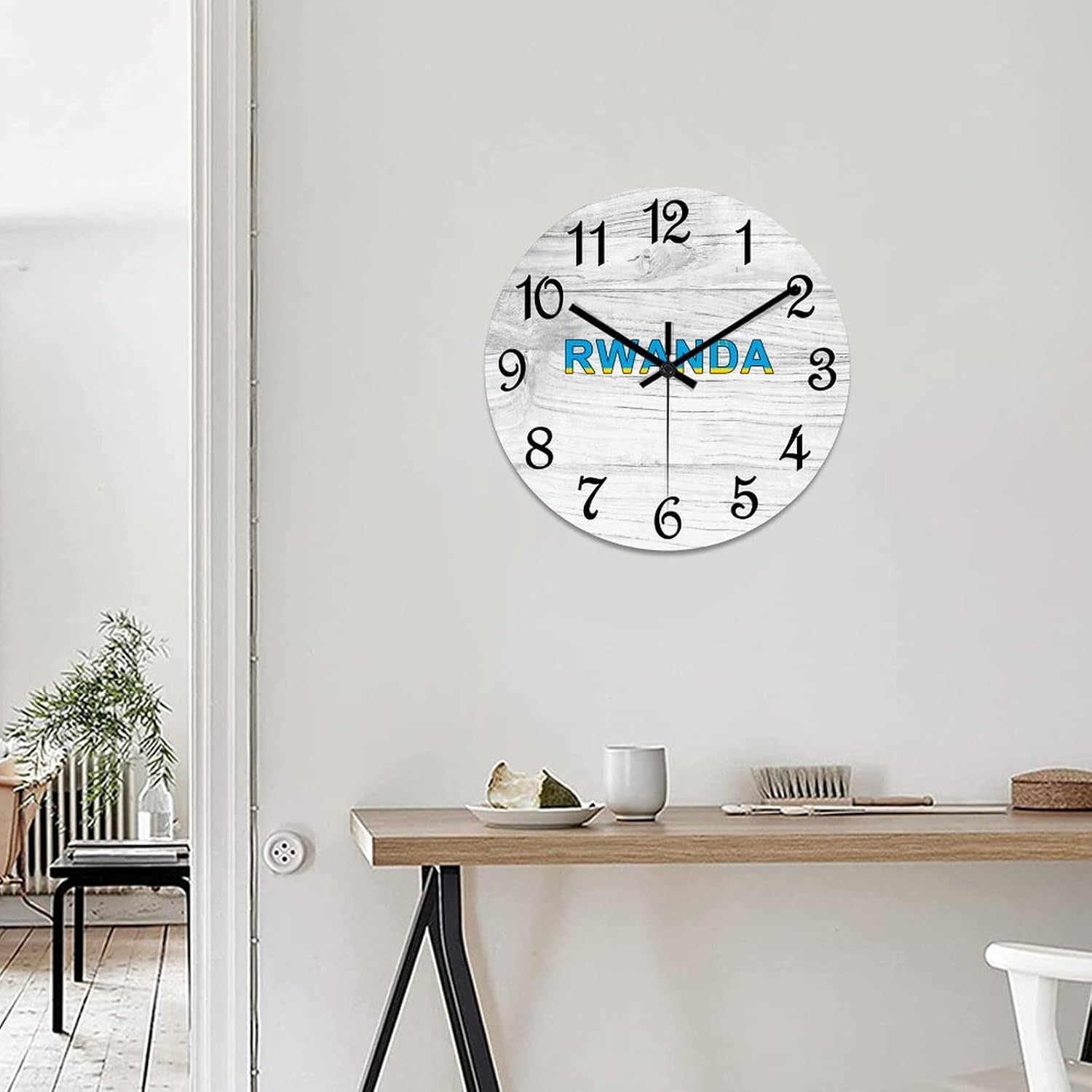 Rwanda Flag Decorative Wood Clock Rwanda Clocks for Wall Battery Operated Silent Clocks for Bathroom Bedroom 15x15in New Home Housewarming Gift