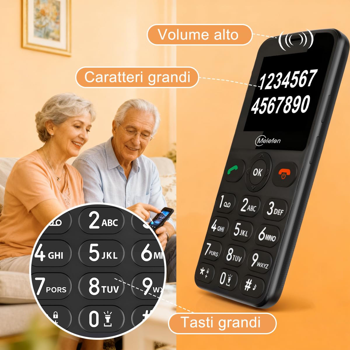 Telefono 4G per Anziani Sbloccato,Tasti Grandi,SOS,Base di Ricarica USB-C | Cellulare semplice per genitori anziani,senza contratto,chiamata rapida,caratteri grandi,audio potente,torcia LED,Bluetooth