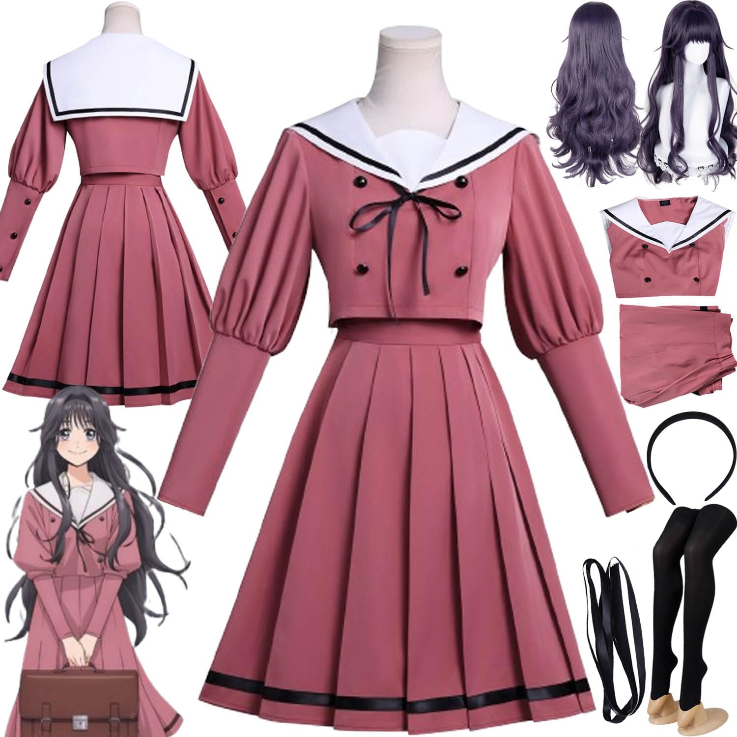 Anime The Fragrant Flower Blooms with Dignity Disfraz de cosplay Waguri Kaoruko Uniforme Conjunto Completo Halloween Carnaval Traje de Vestir con Peluca para Mujeres