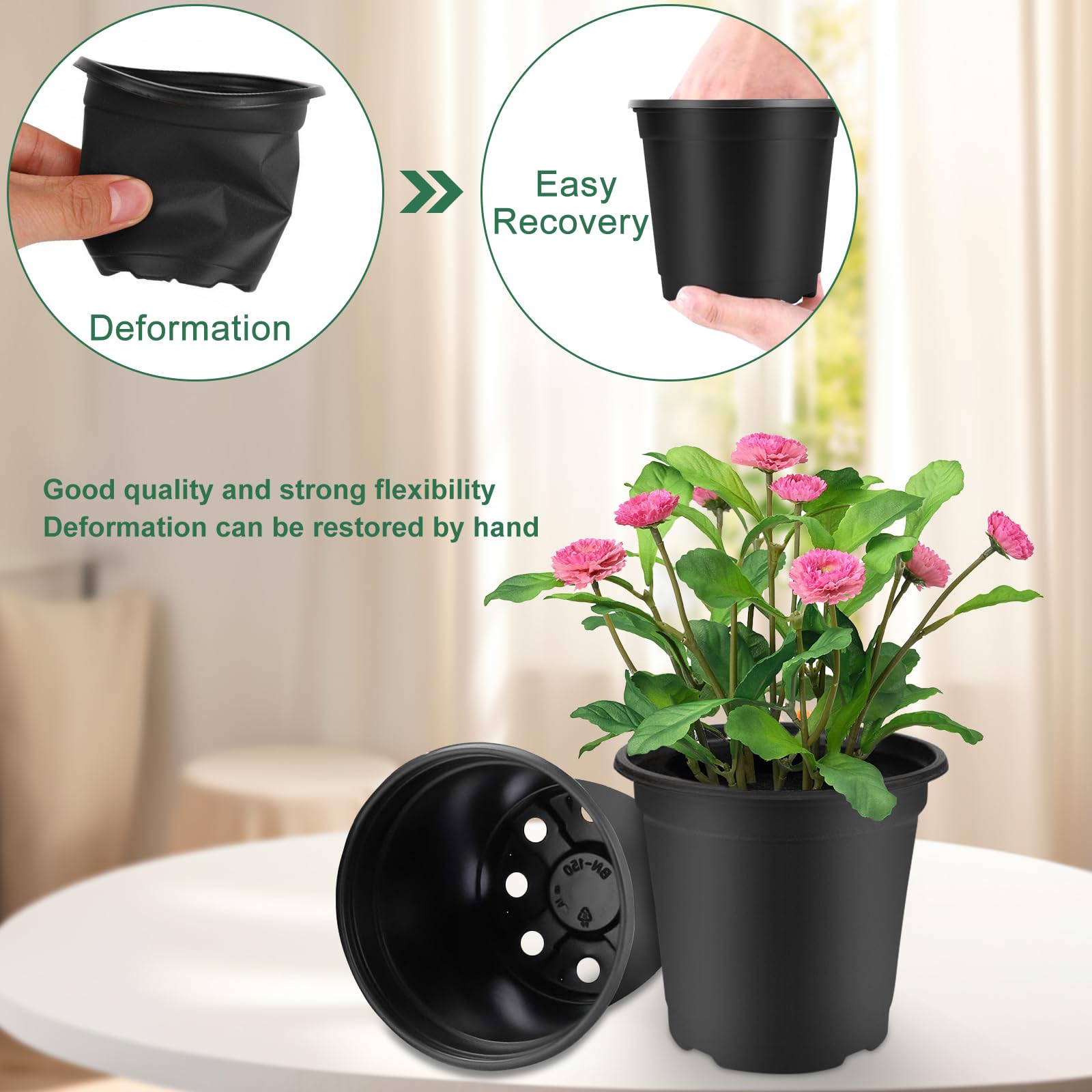 Vockvic 50Pcs Plastic Plant Pots, 10cm Black Small Flower Planter Seed Starting Pots - Image 4
