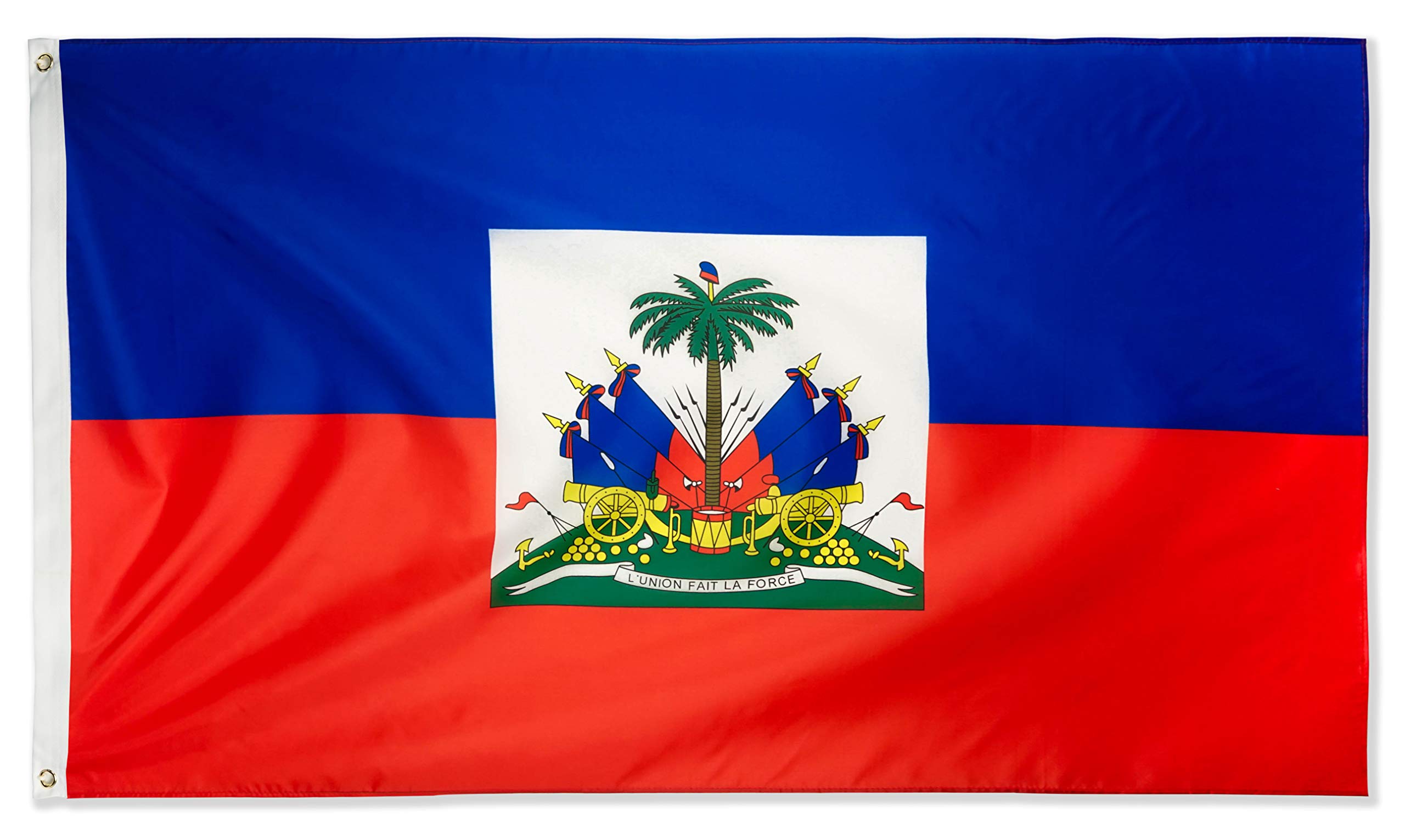 DANF Haiti Flag 3x5 Ft Thick Polyester, Fade Resistant, Brass Grommets, Canvas Header,Double Sided Haitian National Flags 3 X 5 Feet