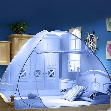 Mohraj Mosquito Net for Double Bed, Foldable Machardani for King Size Bed, Foldable, Strong and Durable Tent, King Size Machhardani for Extra Large Bed (Blue)