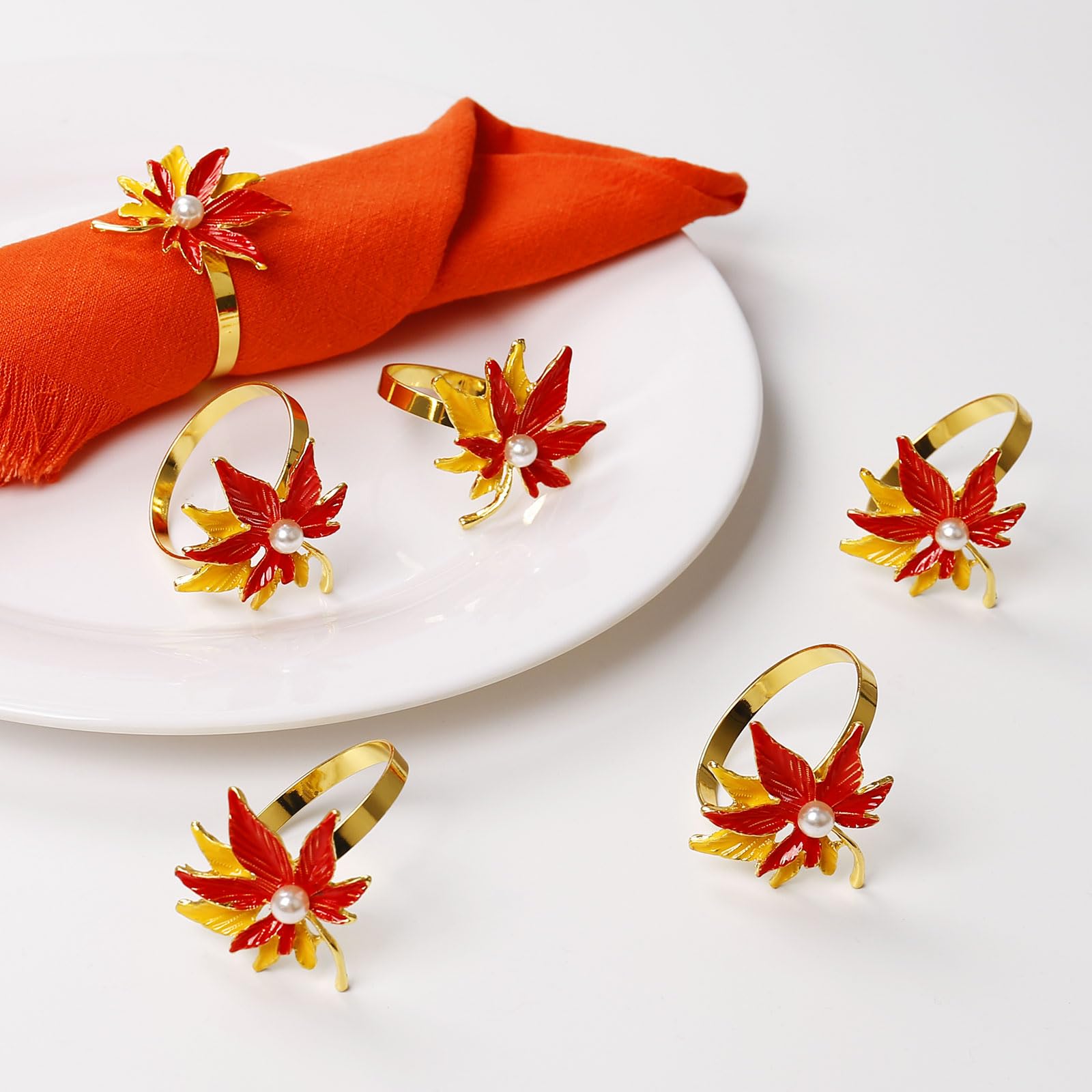 LogHog Thanksgiving Gold Maple Leaf Napkin Rings - Set of 6 for Festive and Elegant Table Settings - Durable and Easy to Use for Large Gatherings and Gift Giving