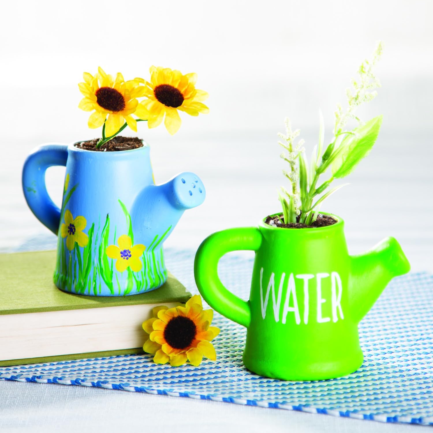 Fun Express DIY Ceramic Pot Watering Can Planter Pottery Kit for Kids - Paint Your Own Ceramic Painting Kit with 12 Small Flower Pots | Ceramics to Paint Crafts for Classroom, Home & Birthday Party