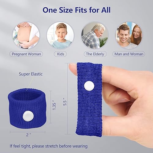 Miniatura 9 de Cozyhealth Muñequera de acupresión antináuseas, para aliviar las náuseas, mareos y vómitos de automóvil, barco, enfermedades de viaje (negrogrisazul