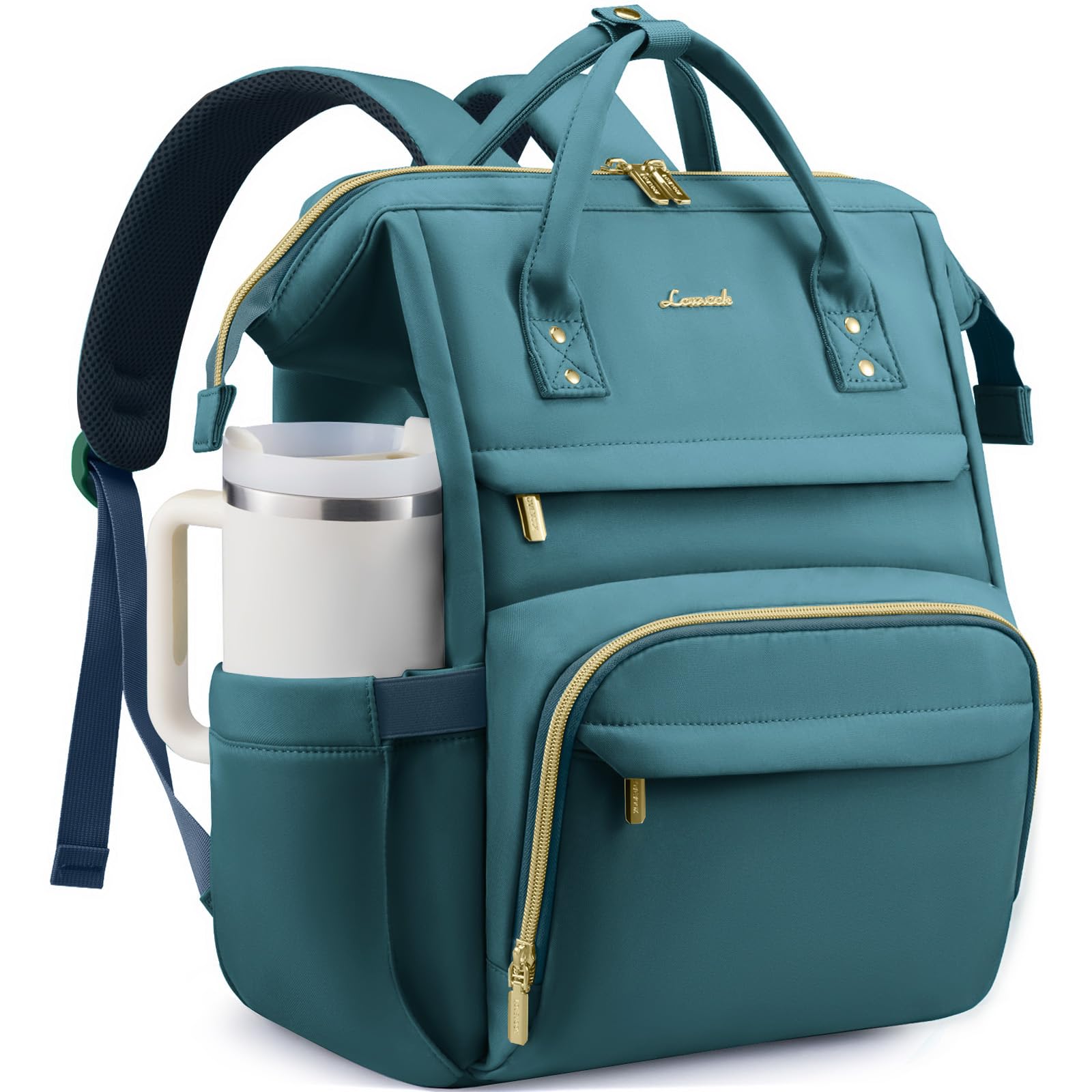 LOVEVOOK Laptop Backpack for Women Men with Large Cup Holder,18inch Waterproof Computer Laptop Bag TSA Approved Travel Backpack,Professional Work College Nurse Teacher Backpack Gift Purse,Peacock Blue