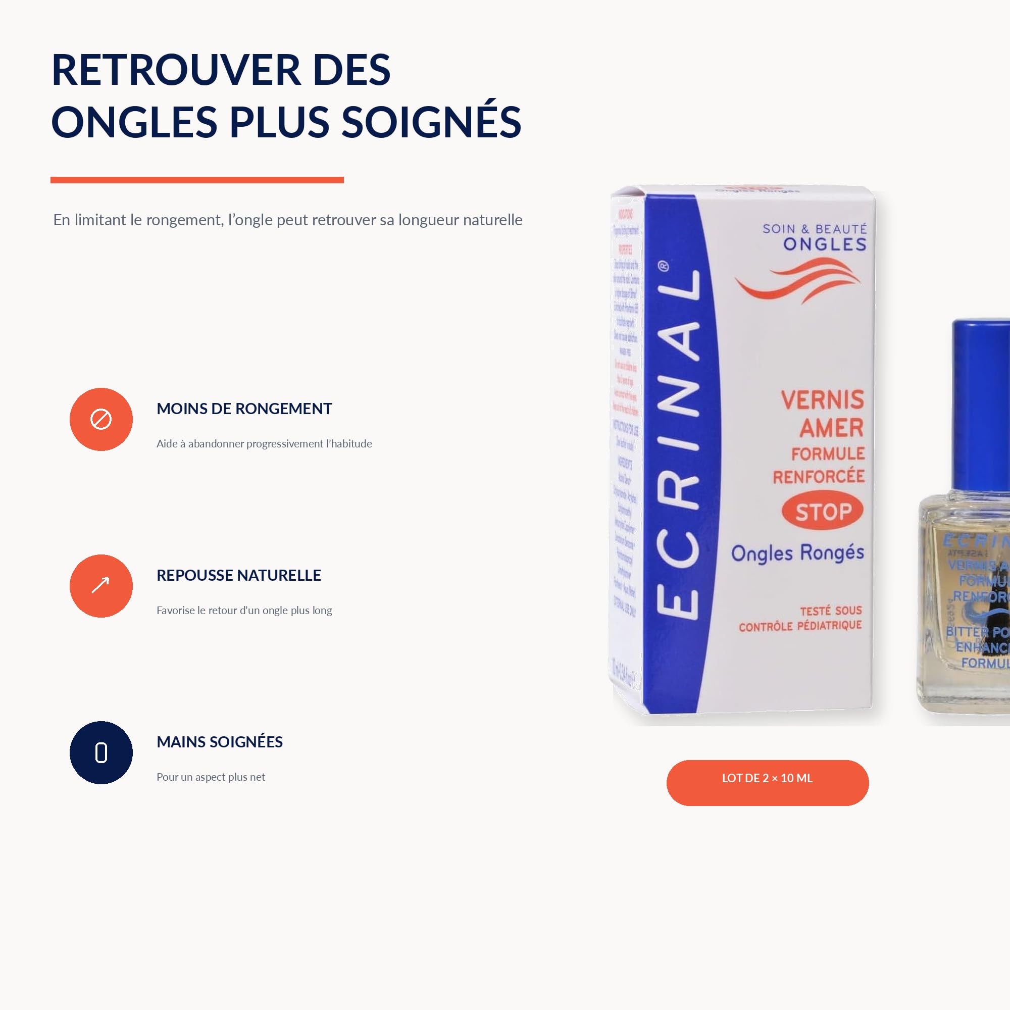 ECRINAL | Smalto Amaro per Unghie | Aiuta a Contrastare l'Abitudine di Mangiare le Unghie | Formula Invisibile | Favorisce la Ricrescita | Per Bambini dai 3 Anni e Adulti | 10 ml