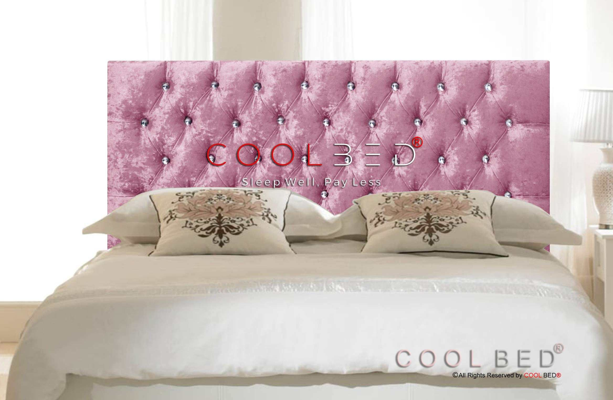 CRUSHED VELVET 20" CHESTERFIELD HEADBOARD FOR DIVAN BED BASE (Pink, 5FT - KING SIZE)