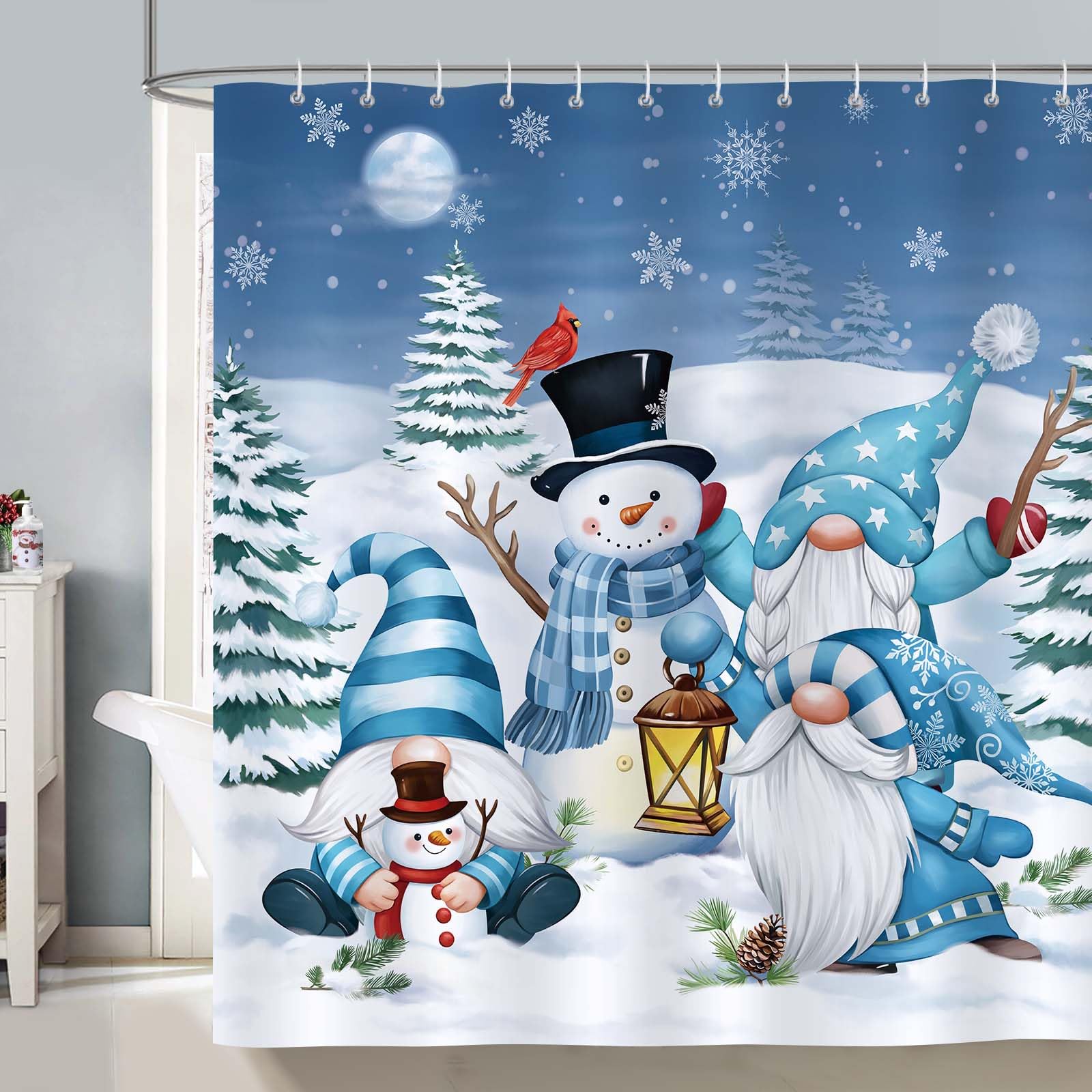 Bonhause Christmas Gnomes Snowman Shower Curtain - Image 2