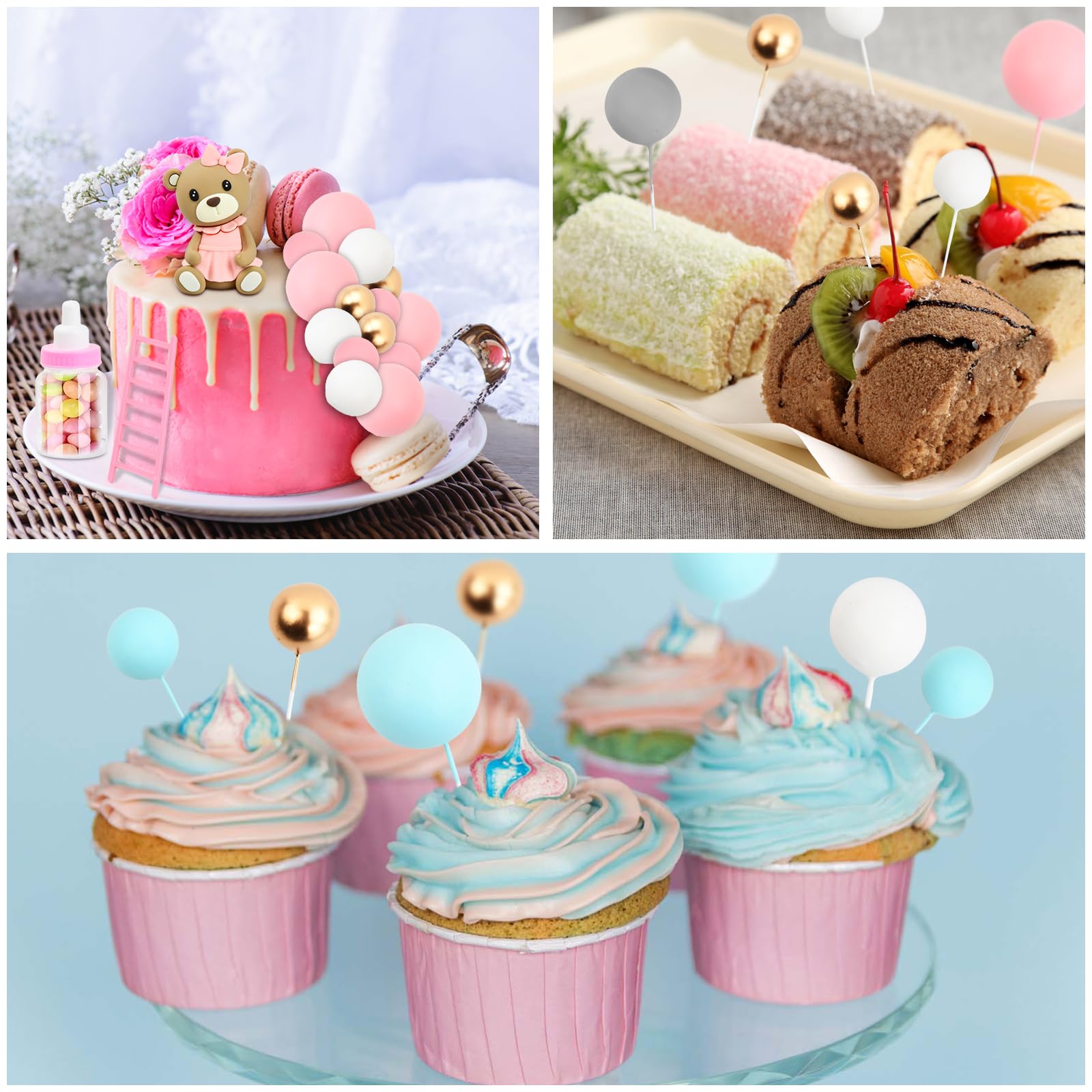 24 Pezzi Decorazioni Per Torta Baby Shower, Con Elefante Rosa, Orso, Palline E Scritta BABY, Fai Da Te Per Gender Reveal E Compleanno - 2