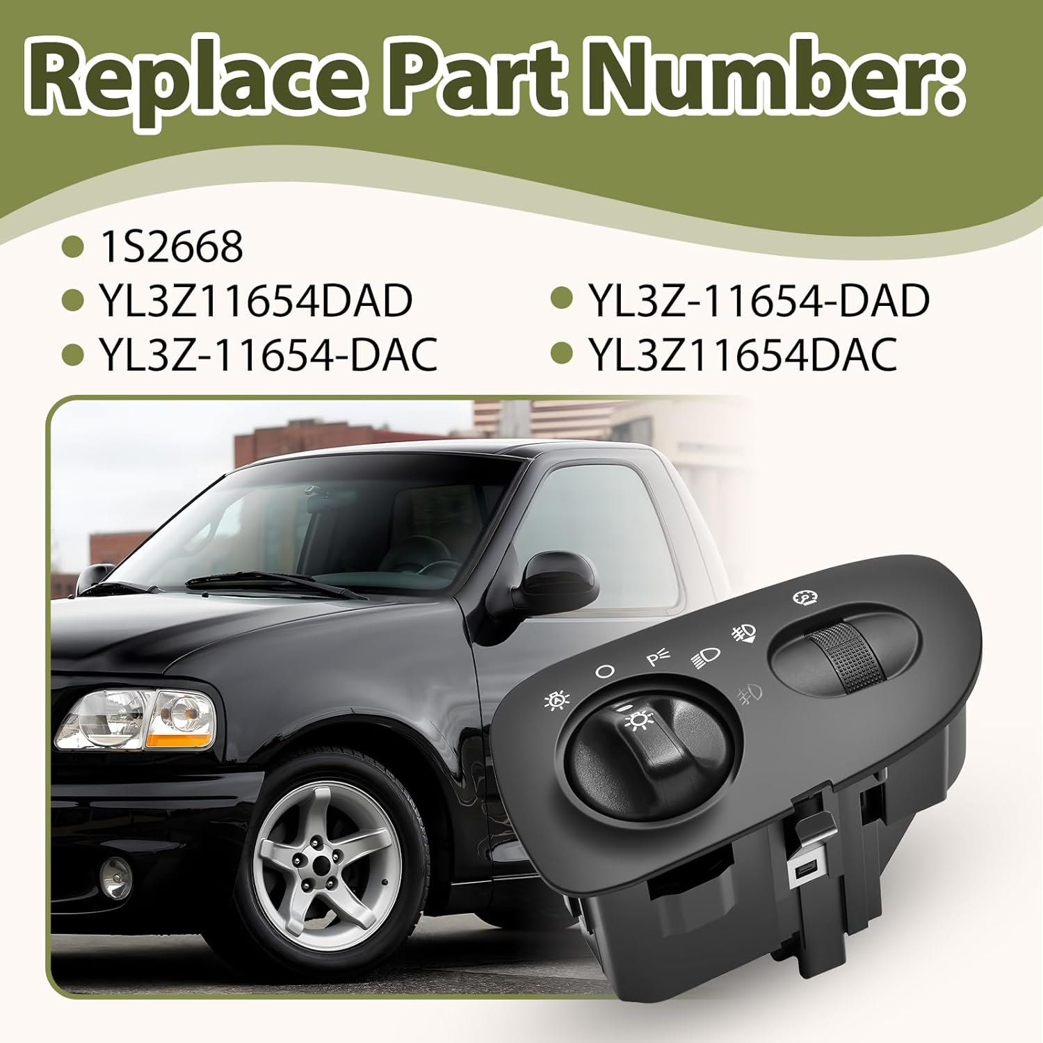 Car Headlight Control Switch Compatible with Ford F150 Truck 2000-2004 Headlamp Driving Lamp Fog Lights Replaces 1S2668, YL3Z11654DAD, YL3Z-11654-DAC, YL3Z-11654-DAD, YL3Z11654DAC